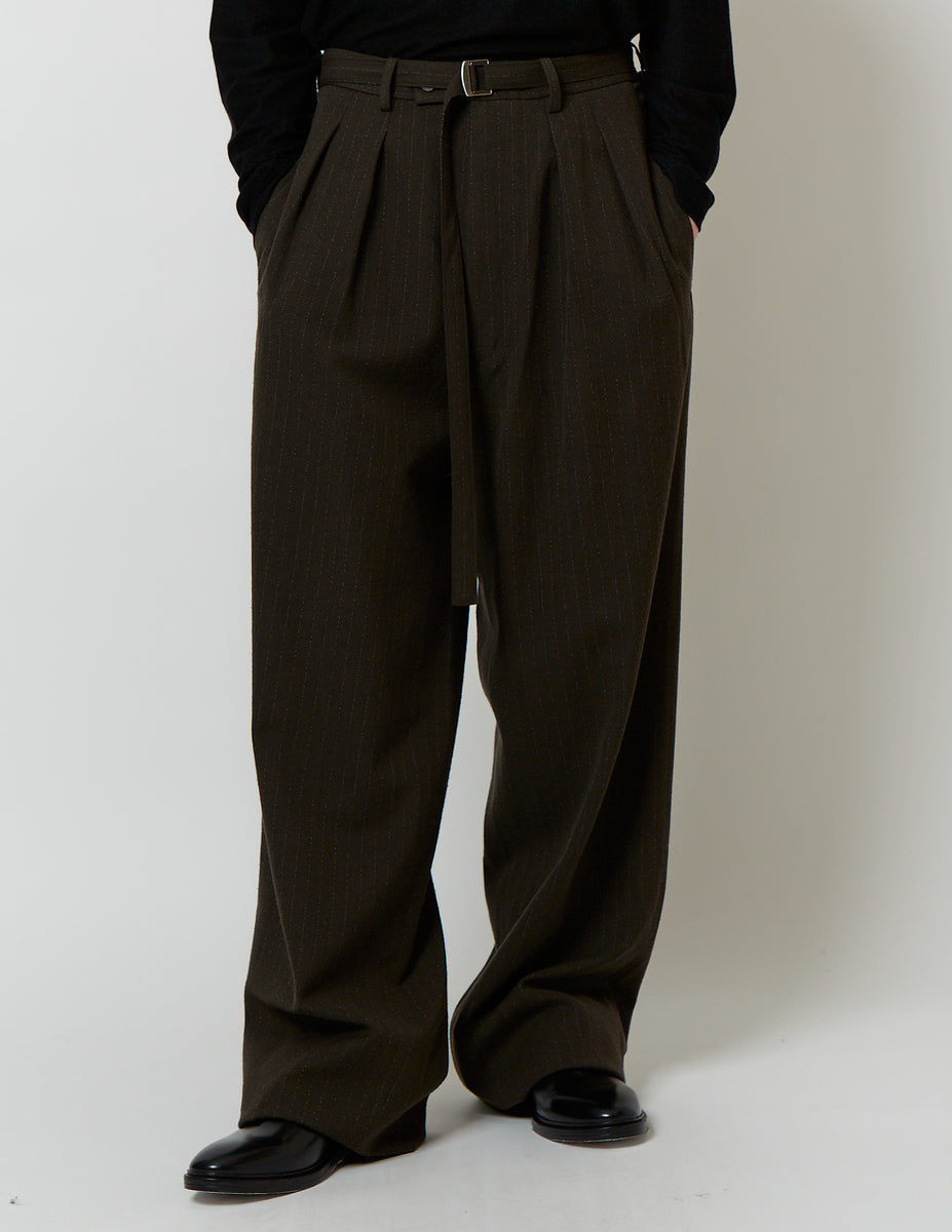 新作m's braque and father別注 ベルテッドタックバギーパンツ BELTED 2-IN-TUCKED WIDE DRESS PANTS – m's braque