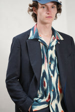 FLY FRONT DOUBLE JACKET navy leno