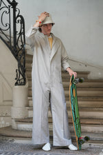 FLY FRONT JUMPSUIT grey stripe