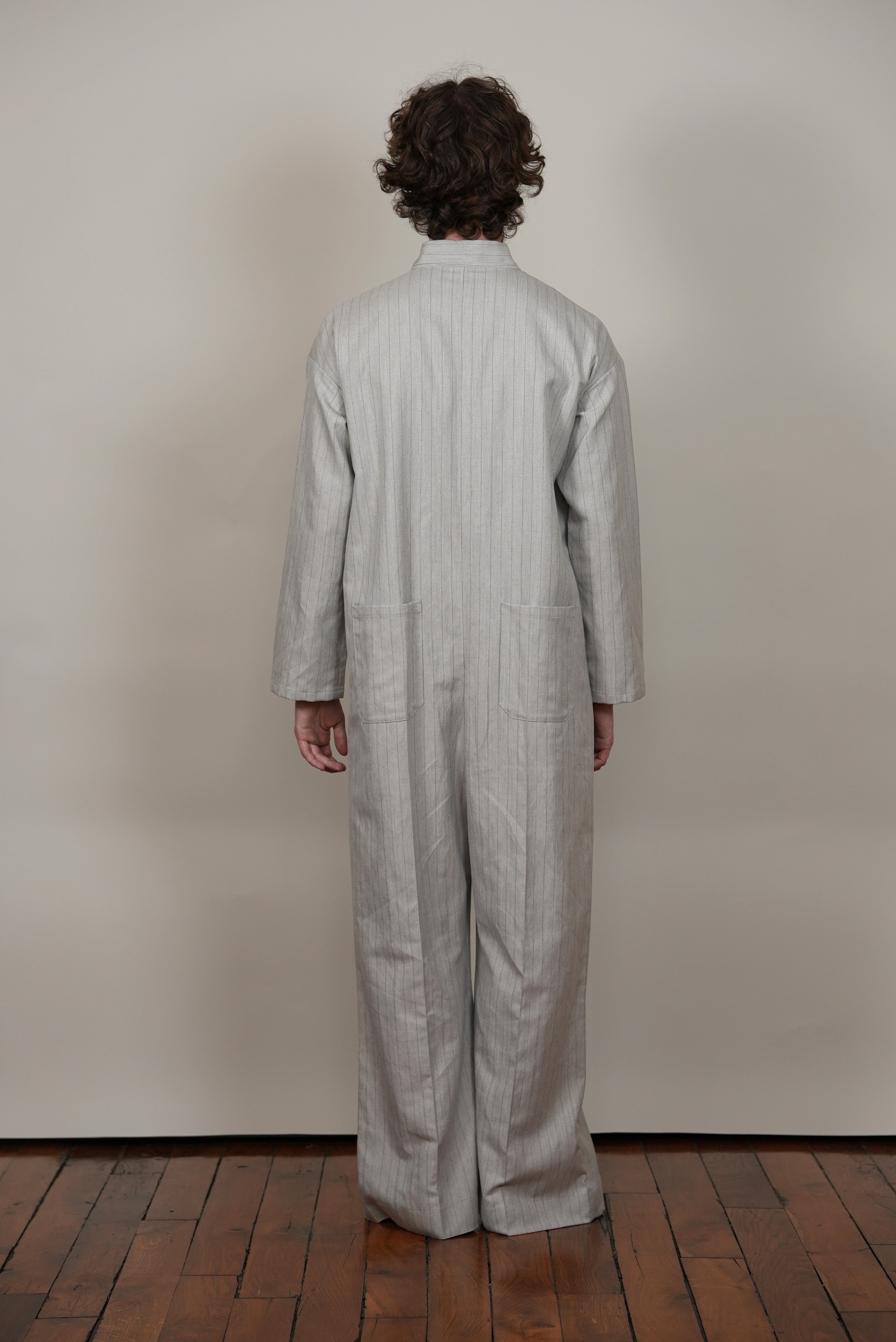 FLY FRONT JUMPSUIT grey stripe