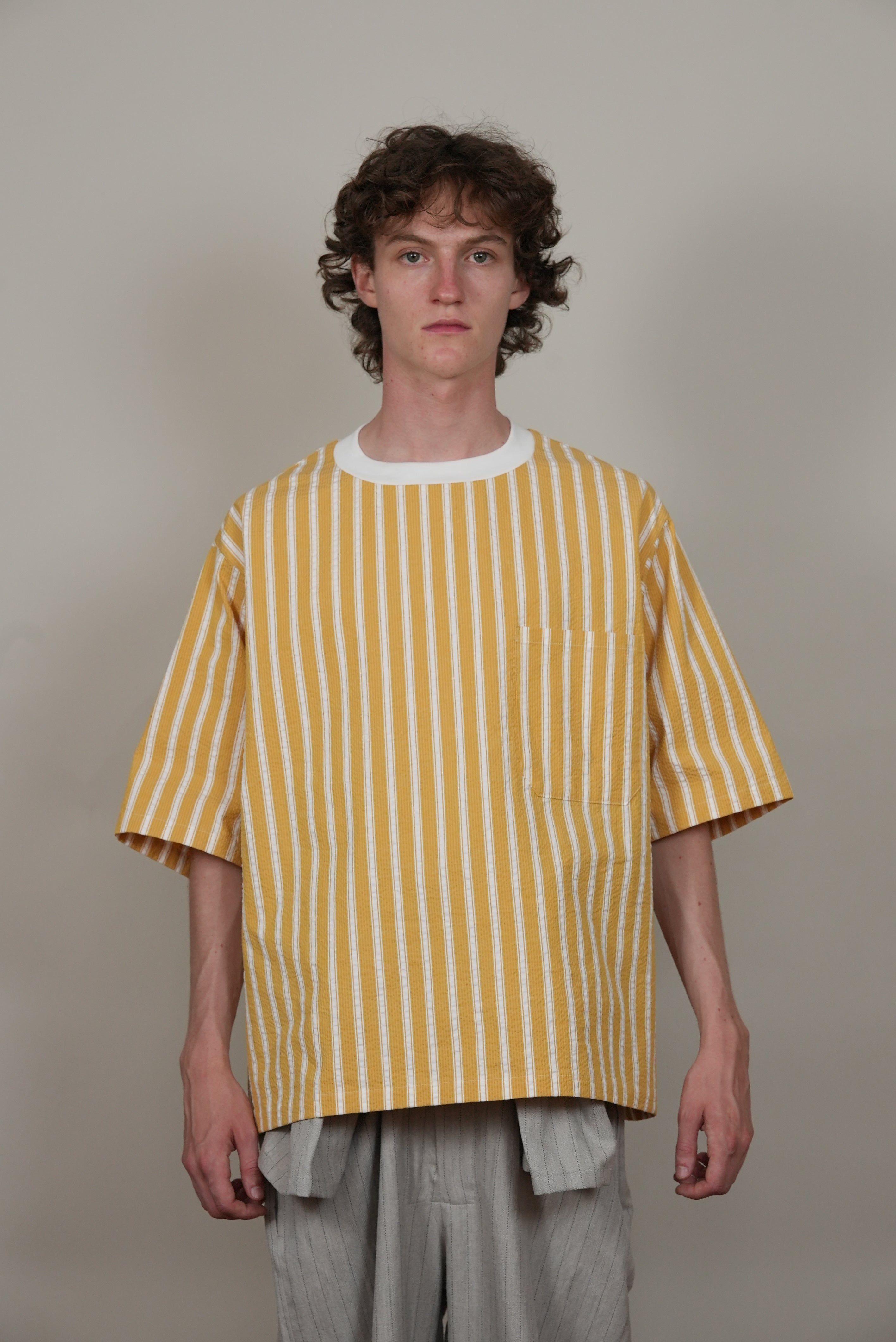 Ribbed Collar T-Shirt bleached stripe