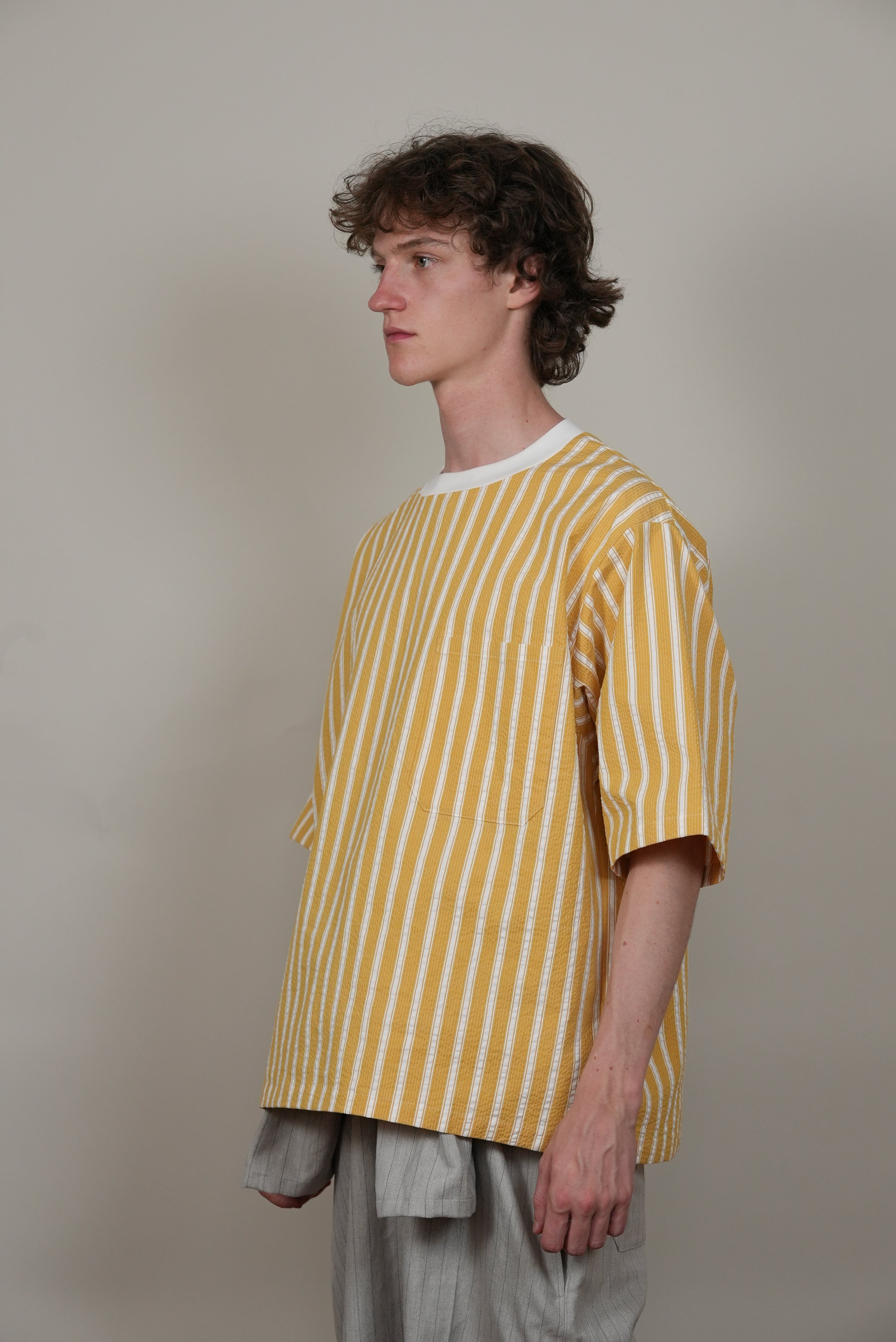 Ribbed Collar T-Shirt bleached stripe