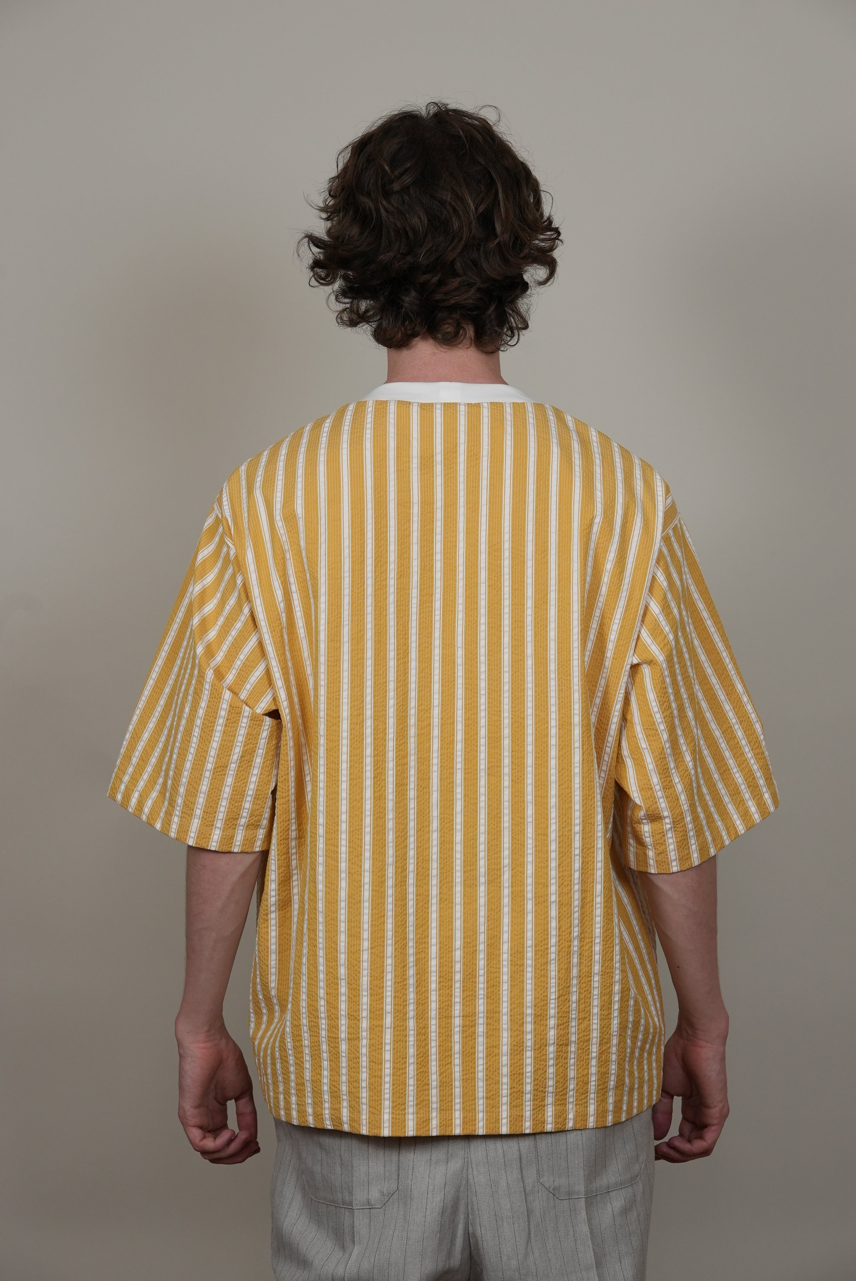 Ribbed Collar T-Shirt bleached stripe