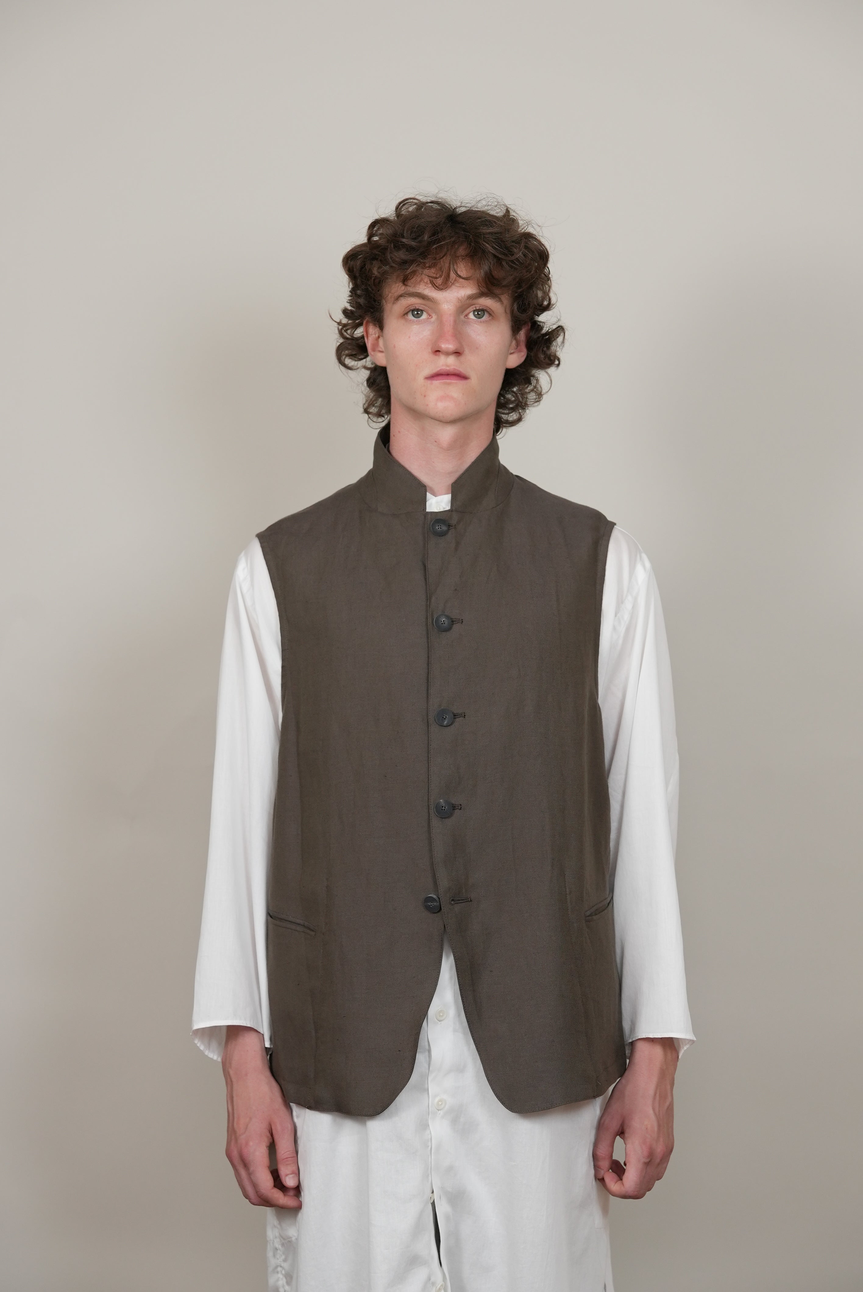 Stand-Up Collar Gilet khaki brown/black