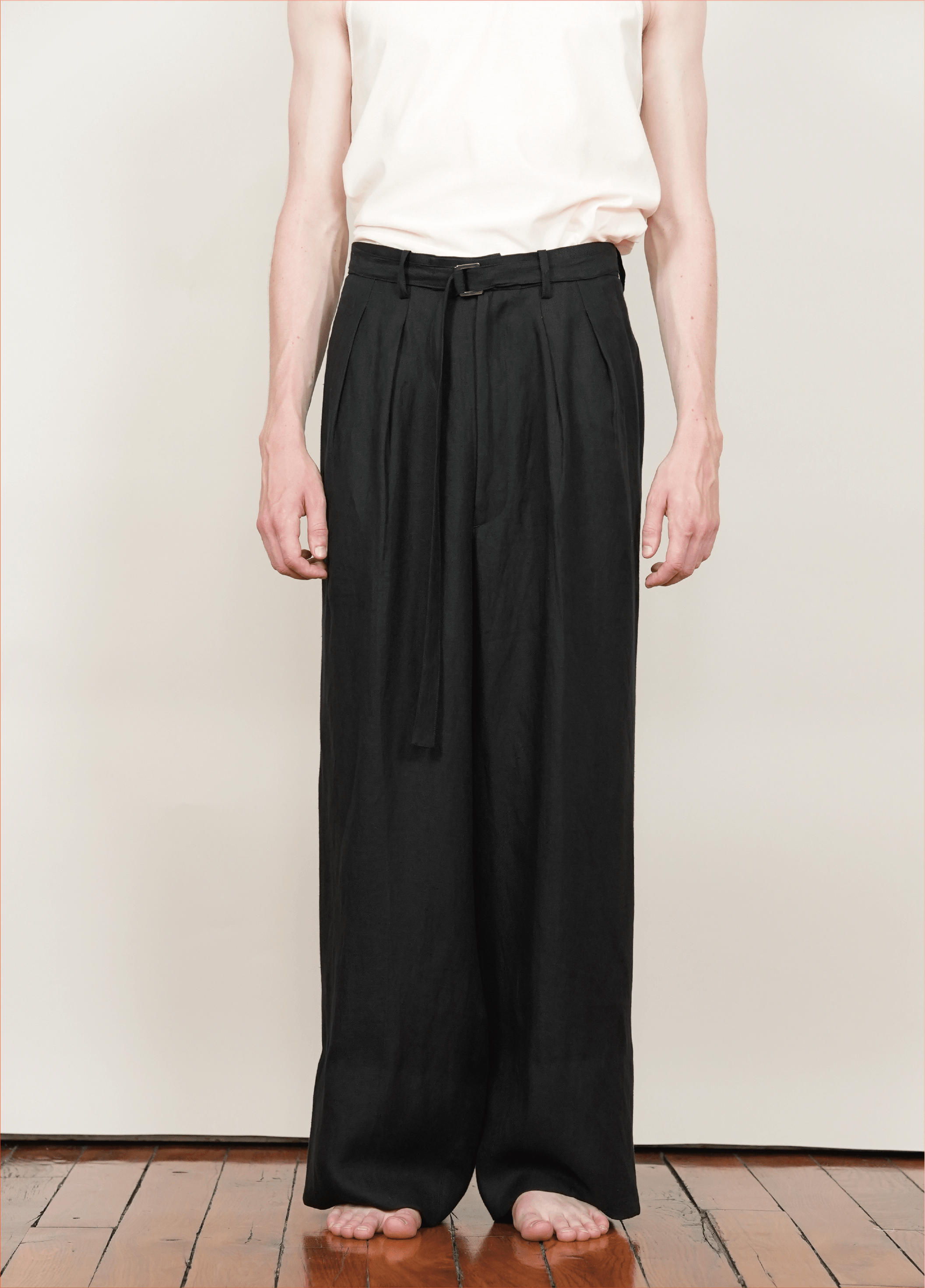 BELTED 2-IN-TUCKED WIDE DRESS PANTS black