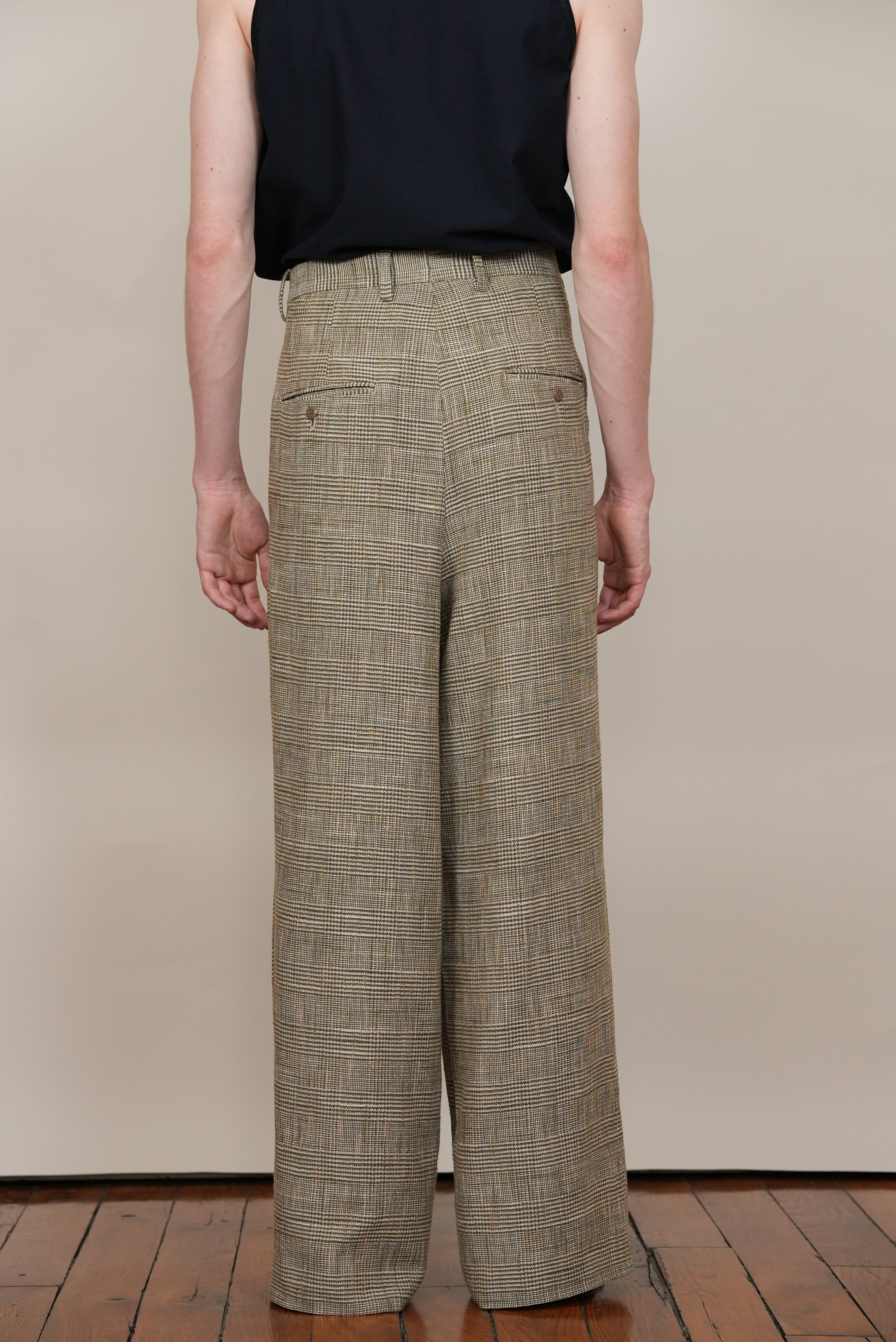 2-IN-TUCKED WIDE DRESS PANTS khaki check
