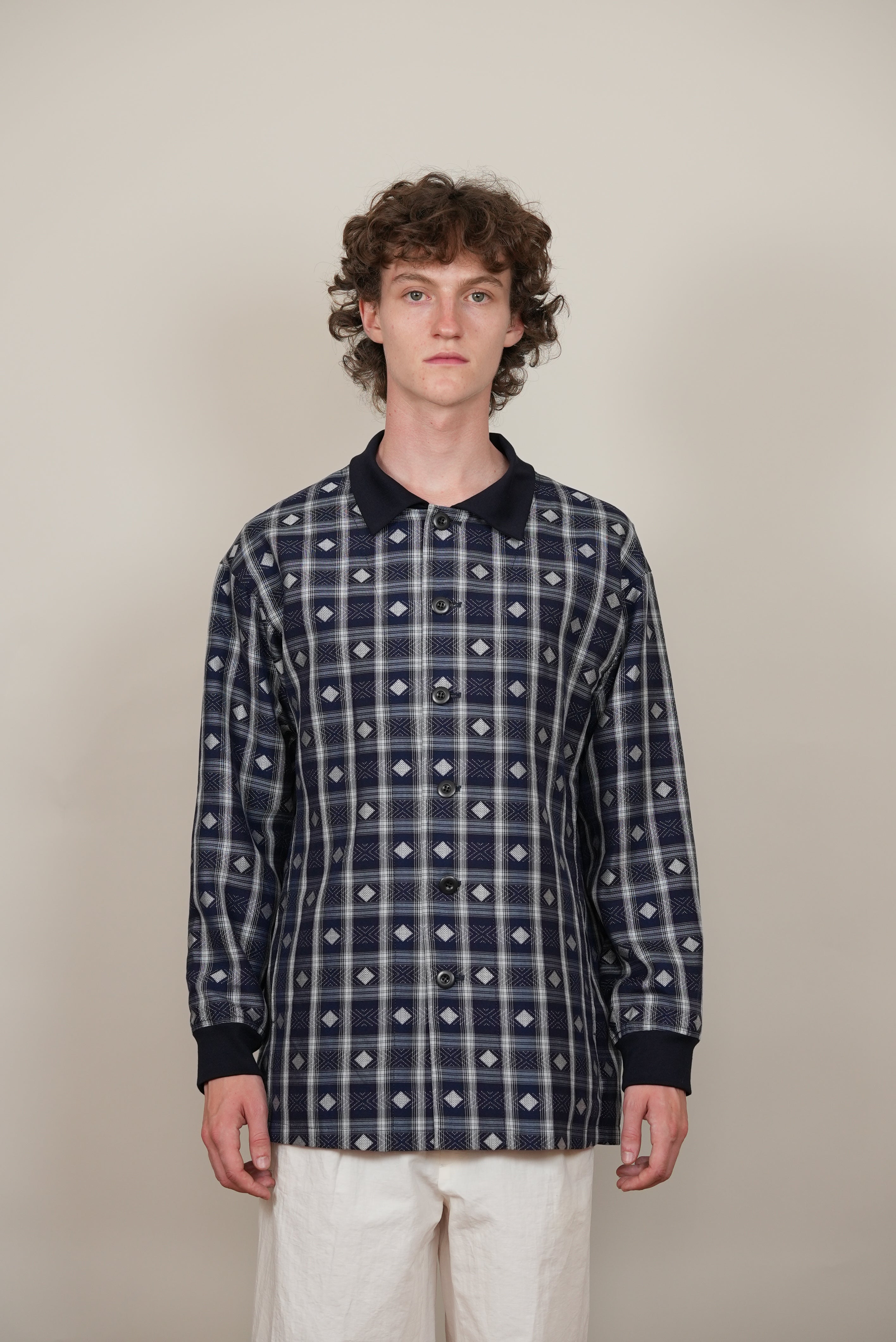 FULLY LINED OVER SHIRT jacquard check navy/brown