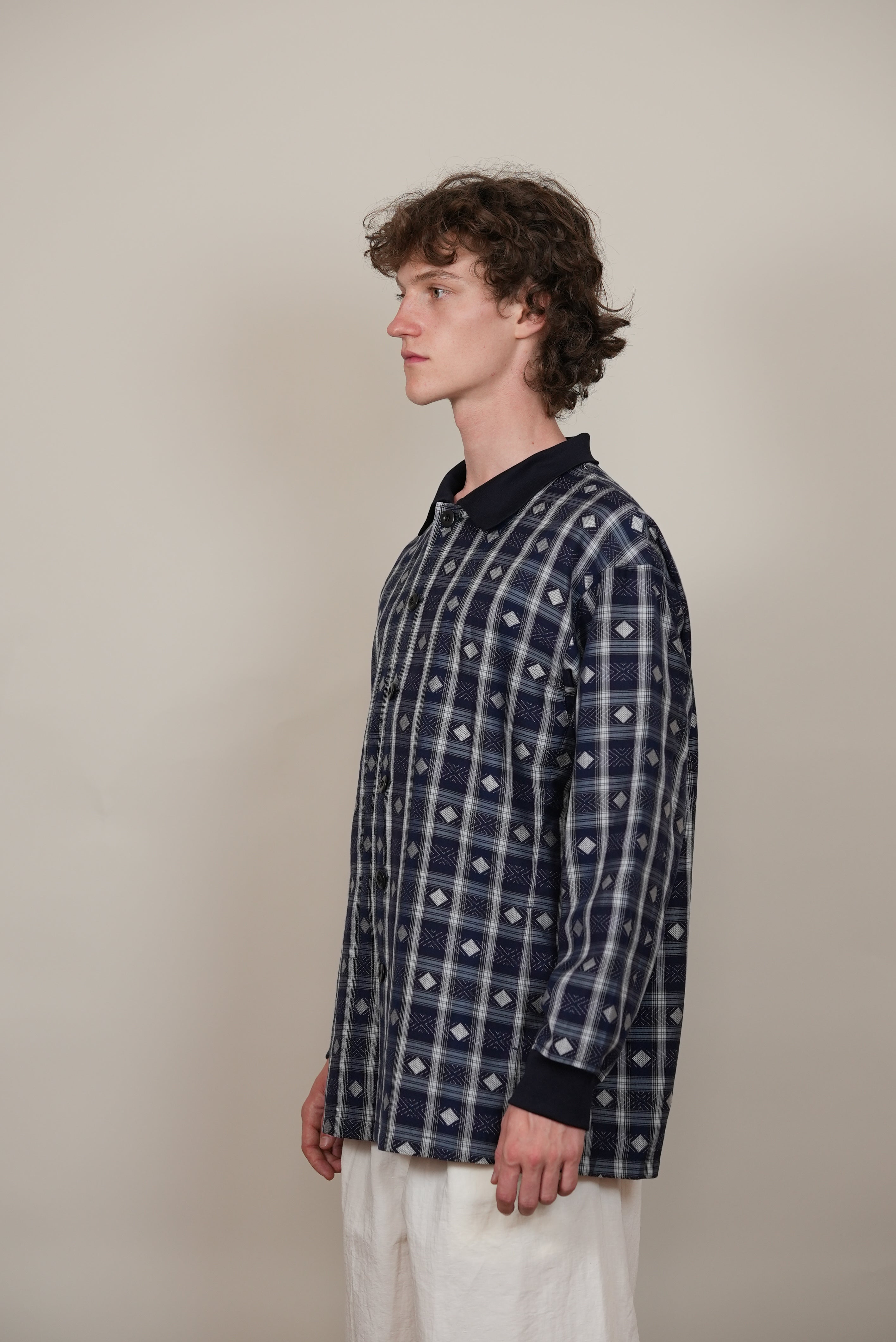 FULLY LINED OVER SHIRT jacquard check navy/brown