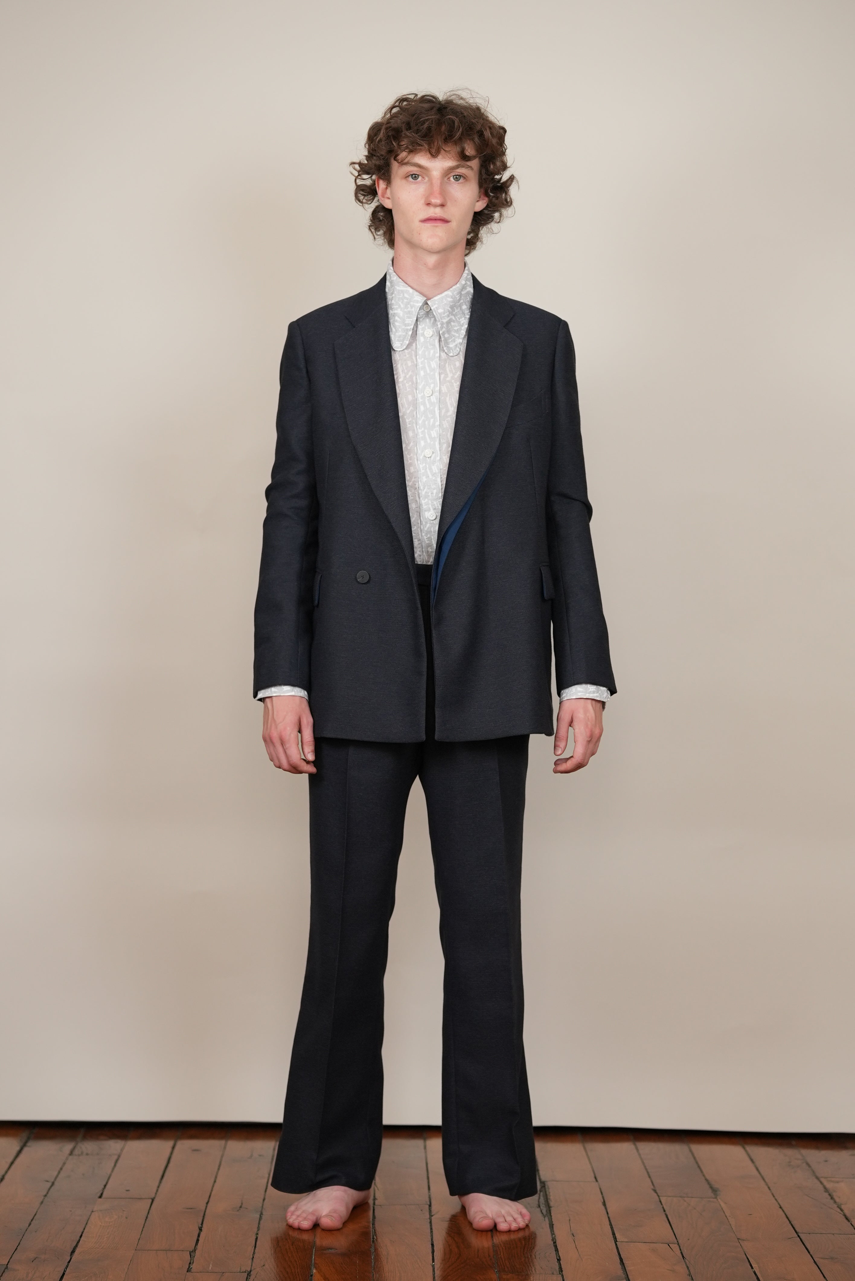 FLY FRONT DOUBLE JACKET navy leno