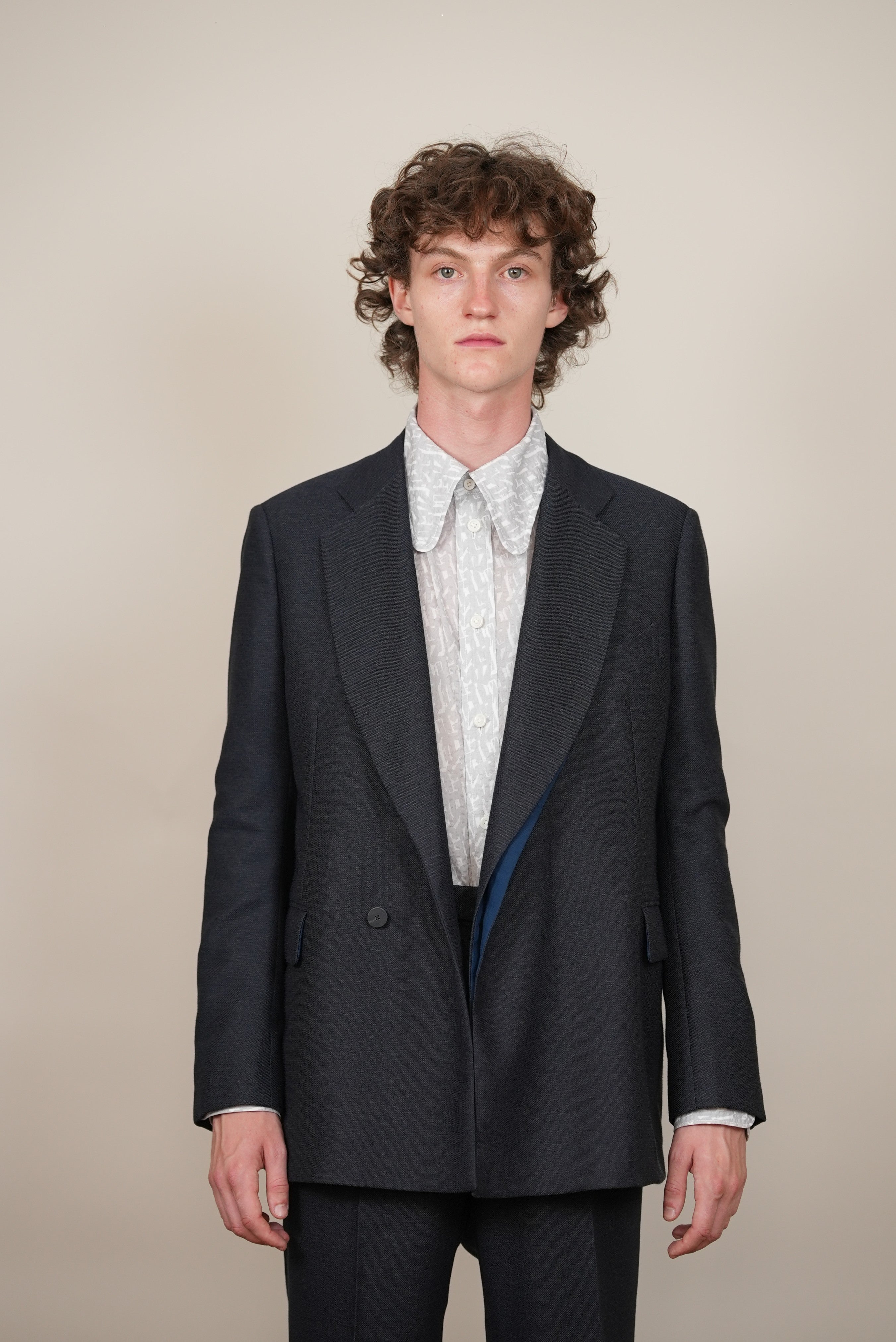 FLY FRONT DOUBLE JACKET navy leno