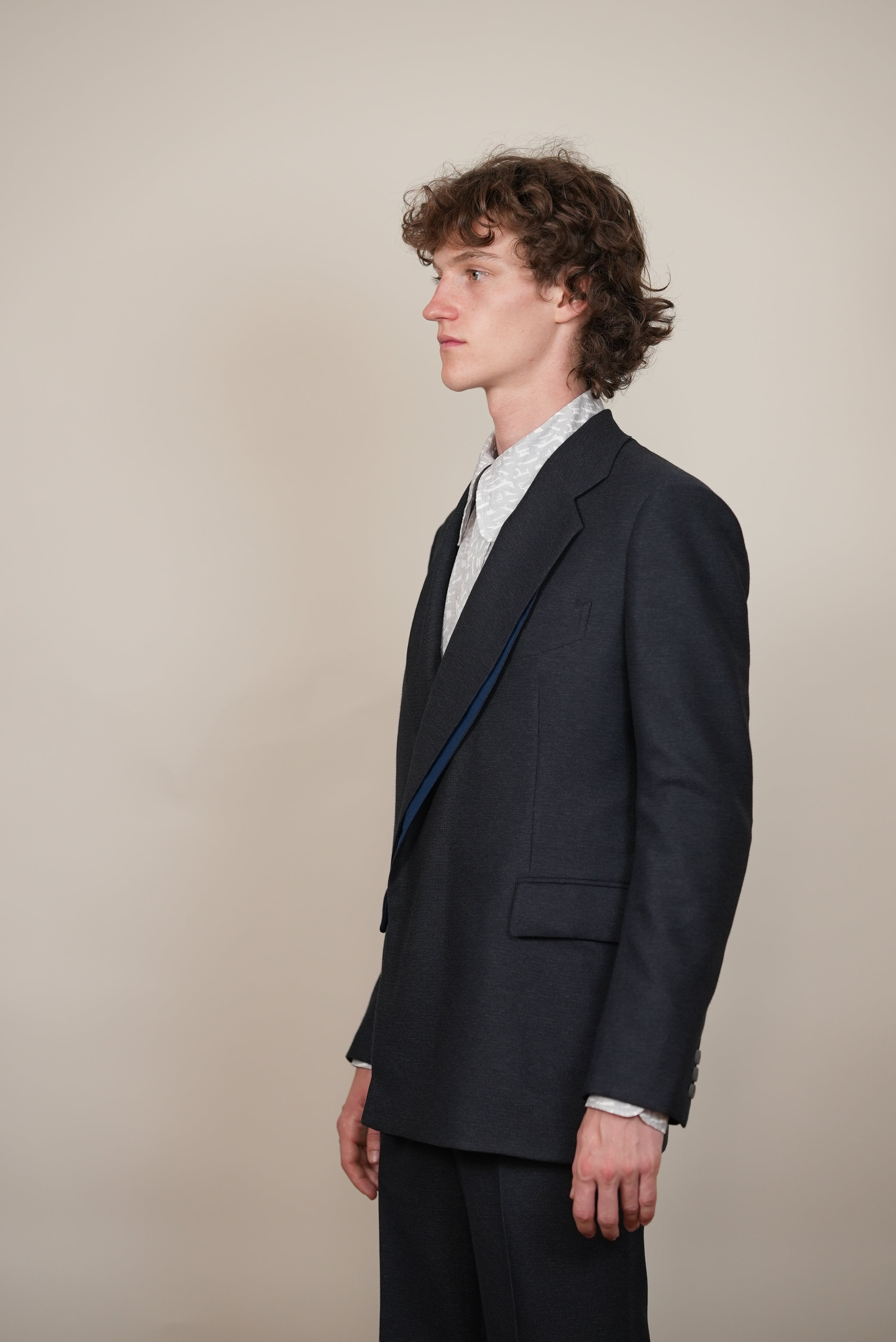 FLY FRONT DOUBLE JACKET navy leno