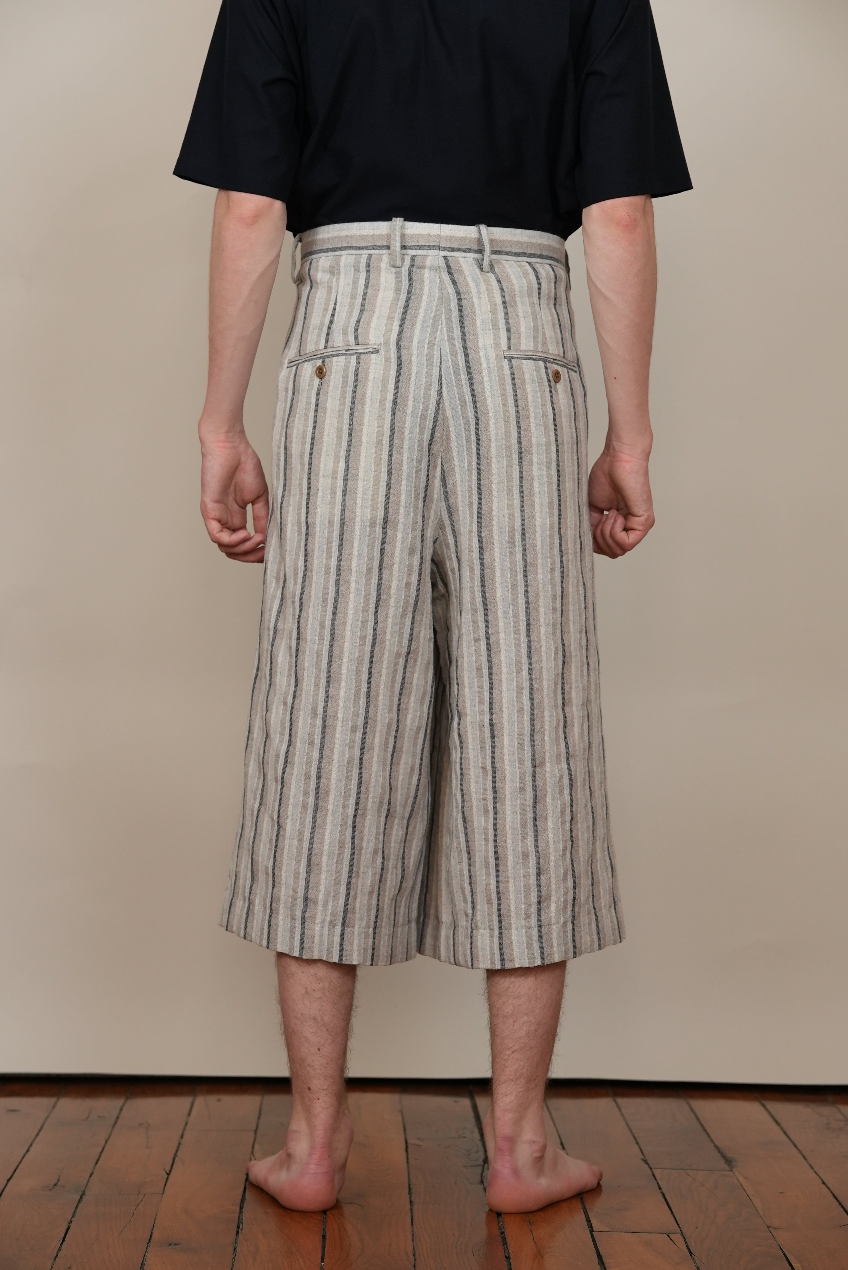 CROPPED 2-IN-TUCKED WIDE DRESS PANTS grey multi stripe