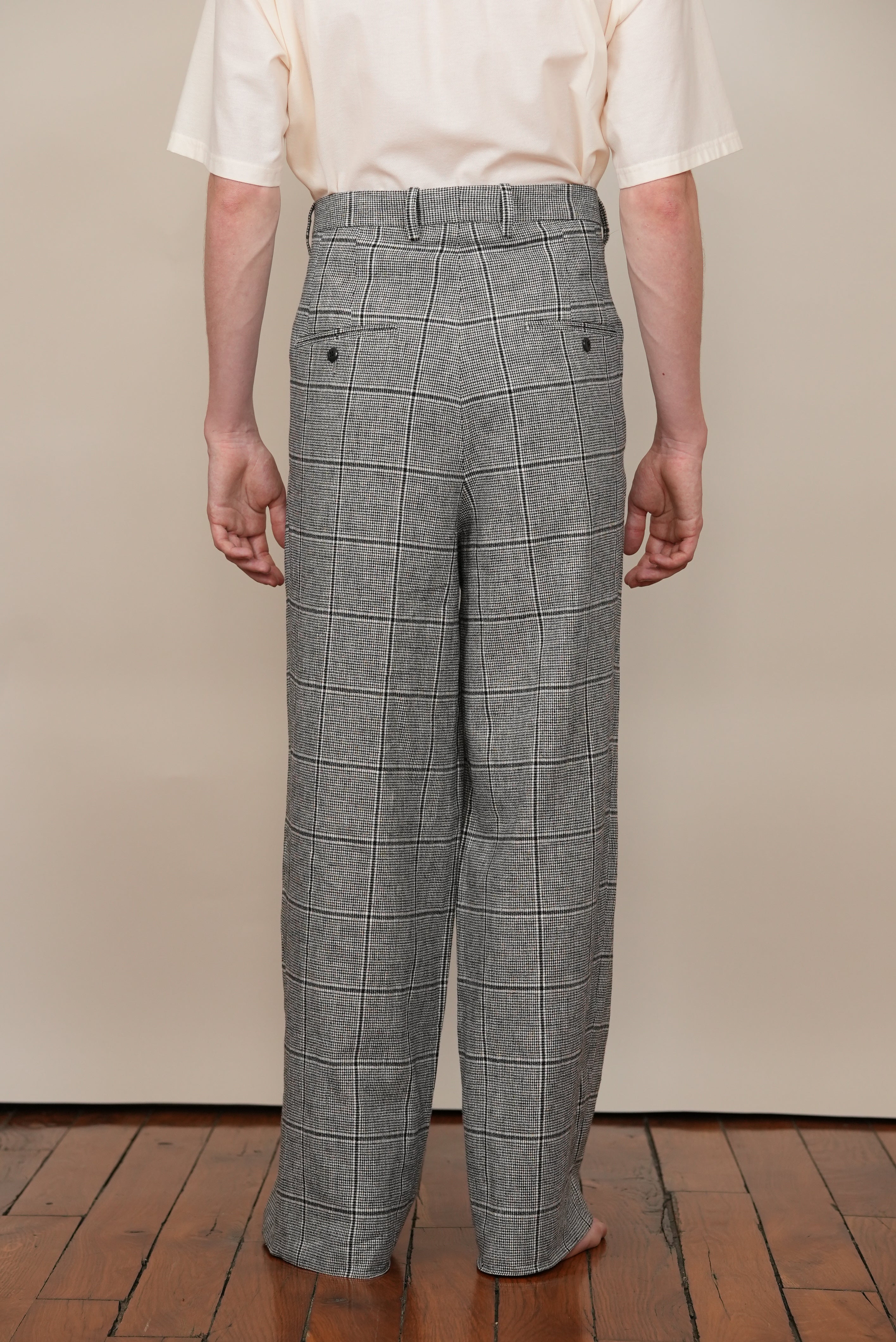 2-IN-TUCKED WIDE DRESS PANTS grey check