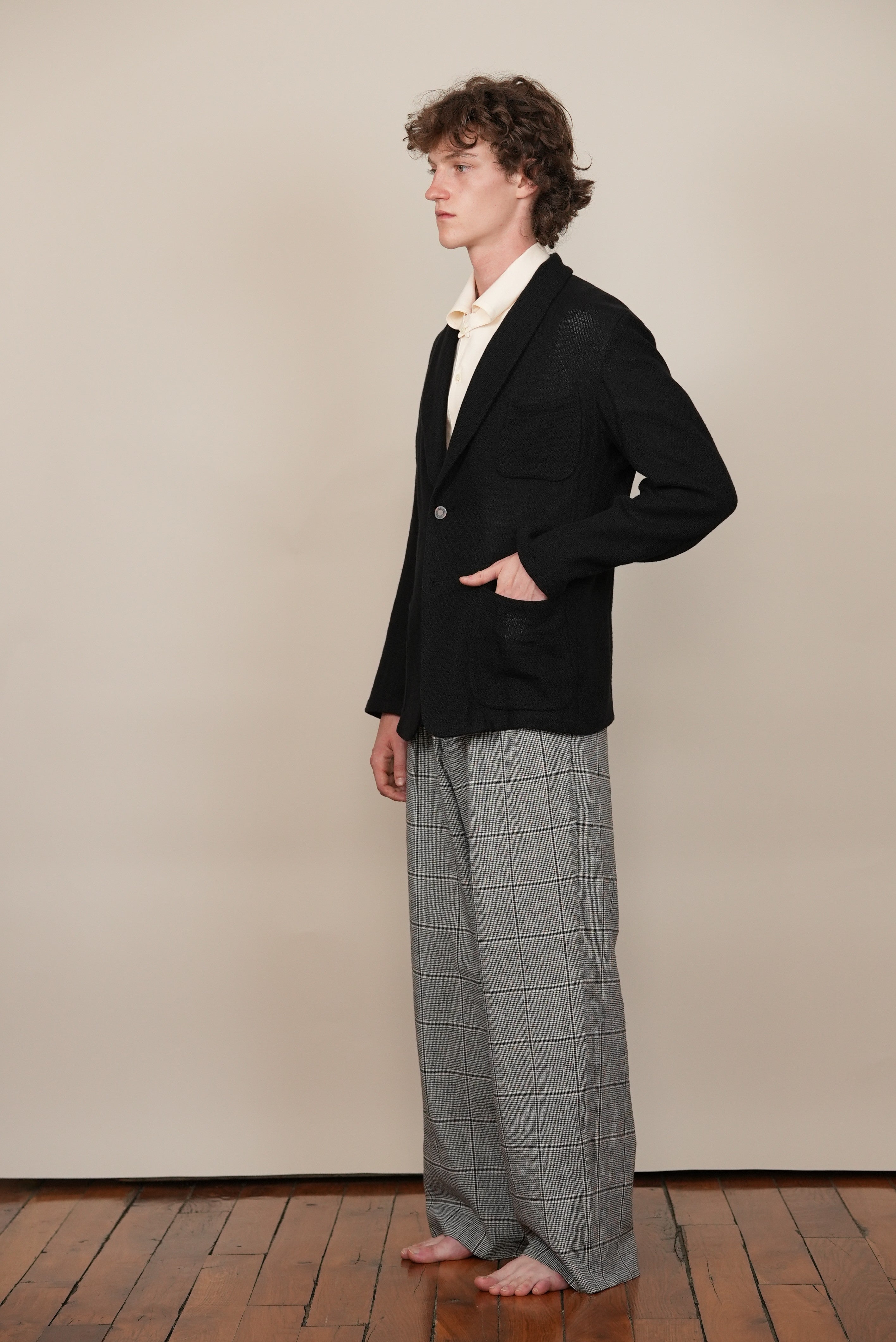 2-IN-TUCKED WIDE DRESS PANTS grey check