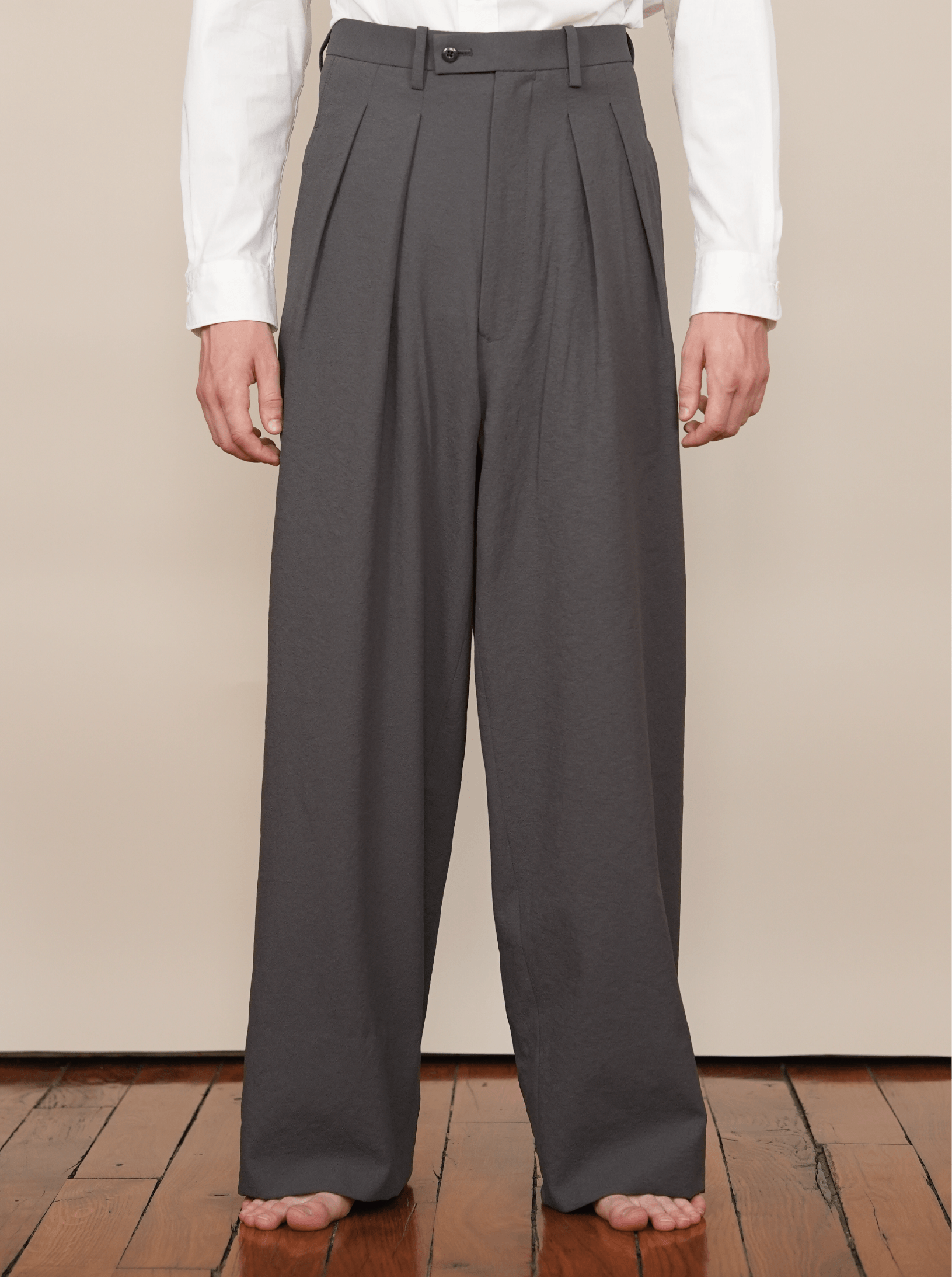 2-IN-TUCKED WIDE DRESS PANTS grey amunzen