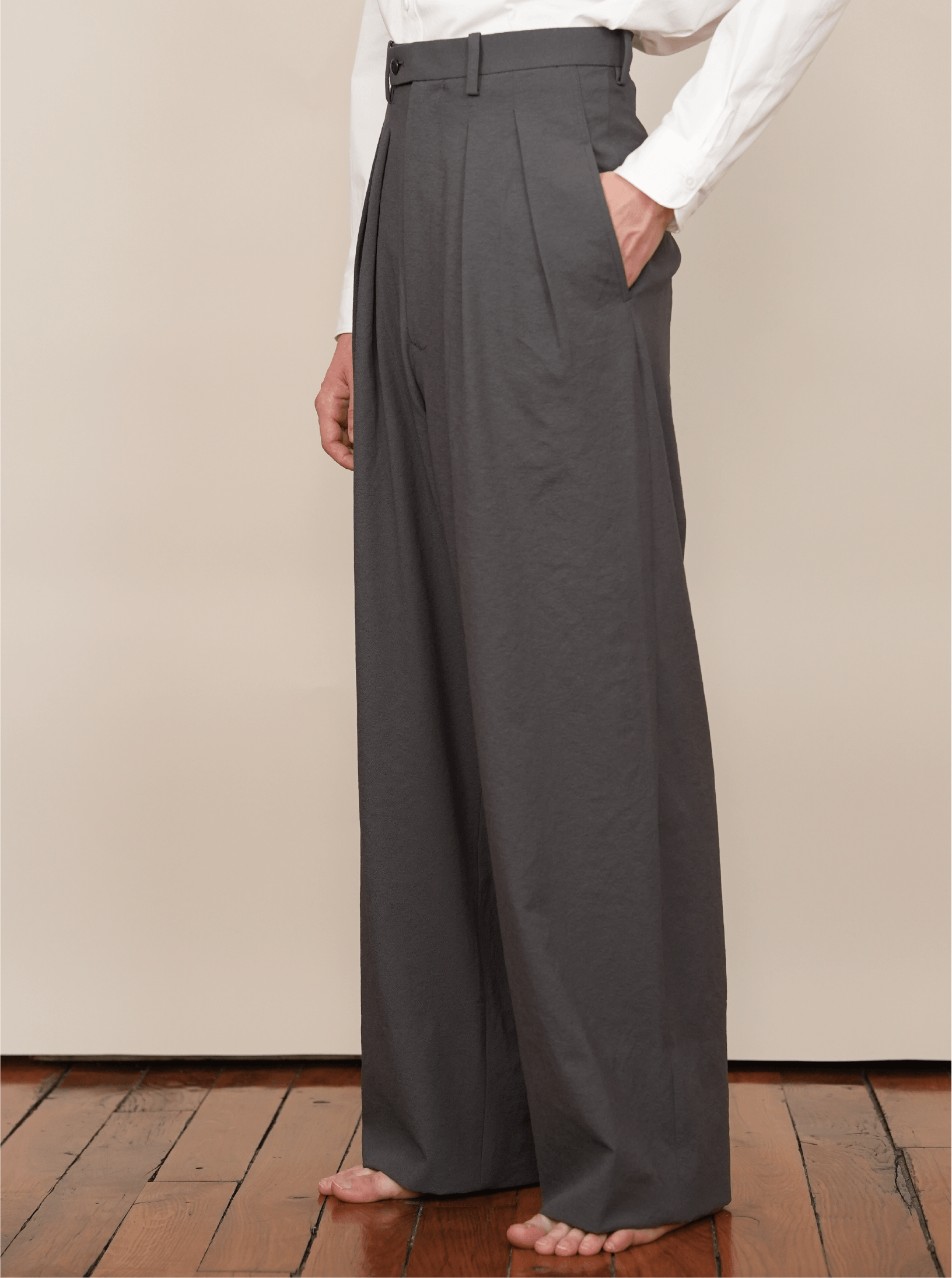 2-IN-TUCKED WIDE DRESS PANTS grey amunzen