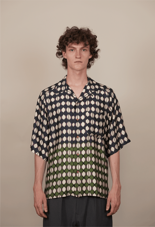 RAGLAN-SLEEVE ALOHA SHIRT violet x li,e green print