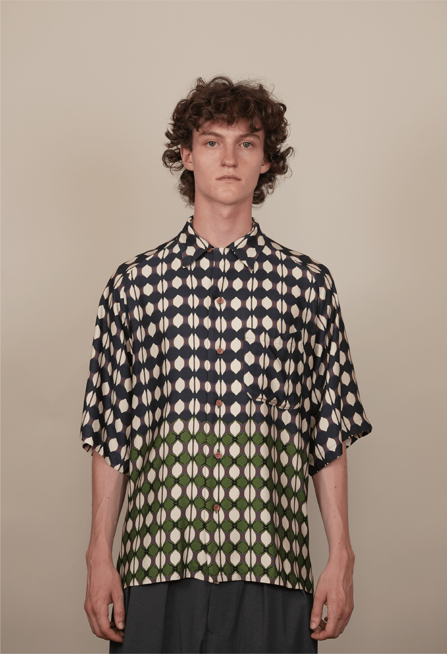 RAGLAN-SLEEVE ALOHA SHIRT violet x li,e green print