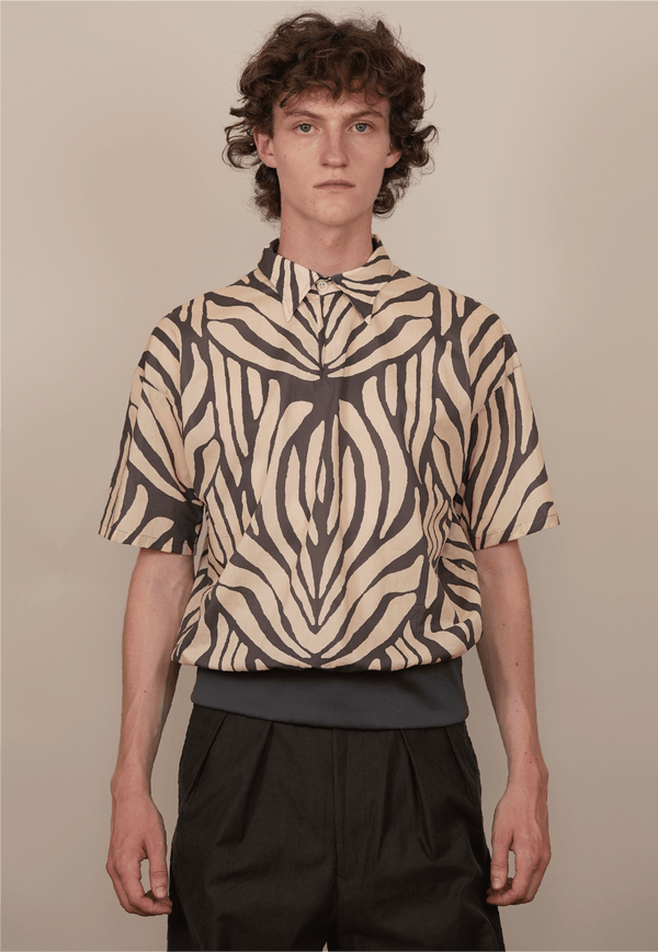 RIBBED HEM PULLOVER charcoal x orange print