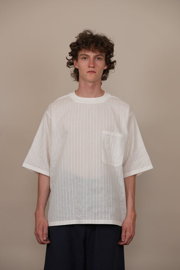 Ribbed Collar T-Shirt white stripe