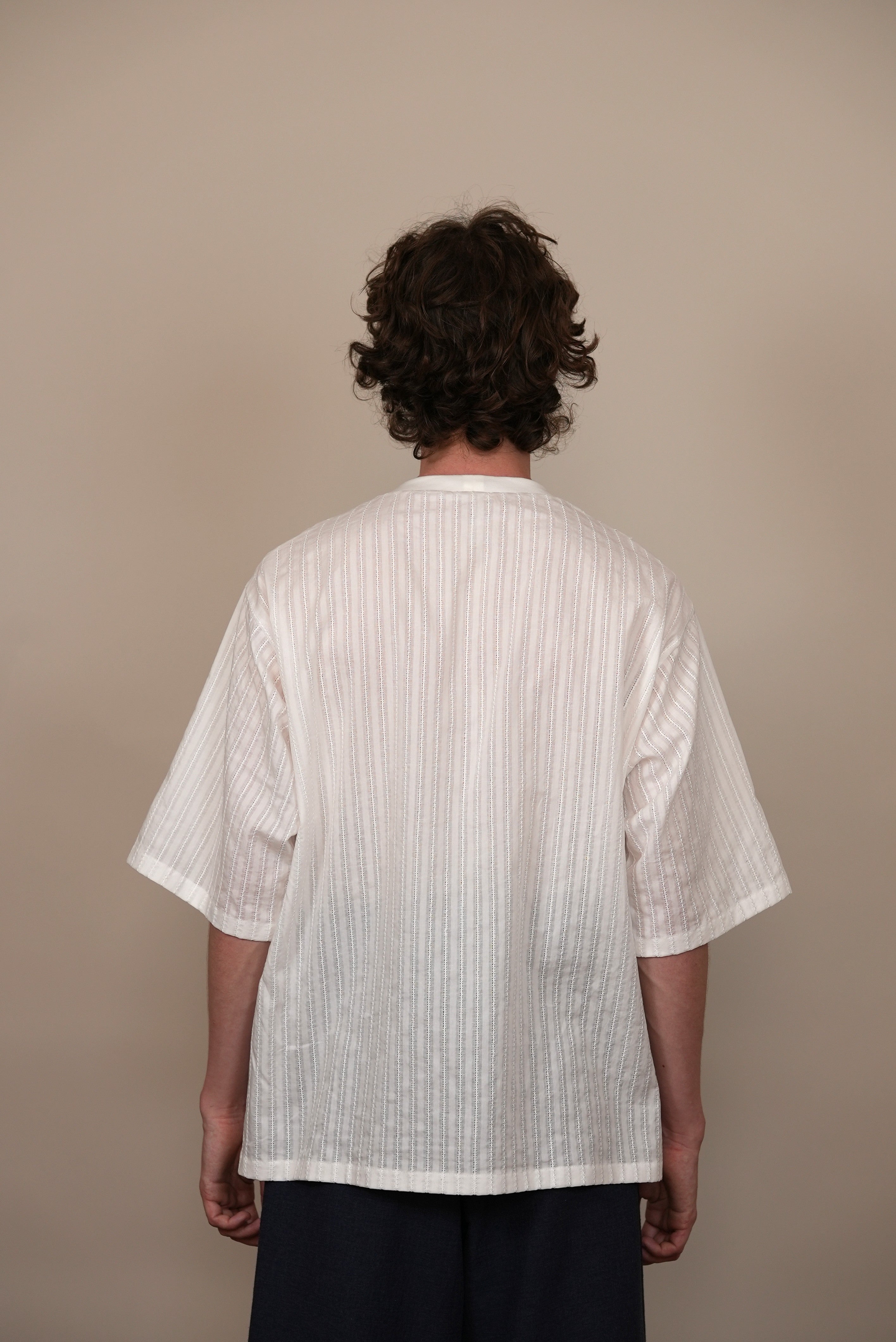 Ribbed Collar T-Shirt white stripe