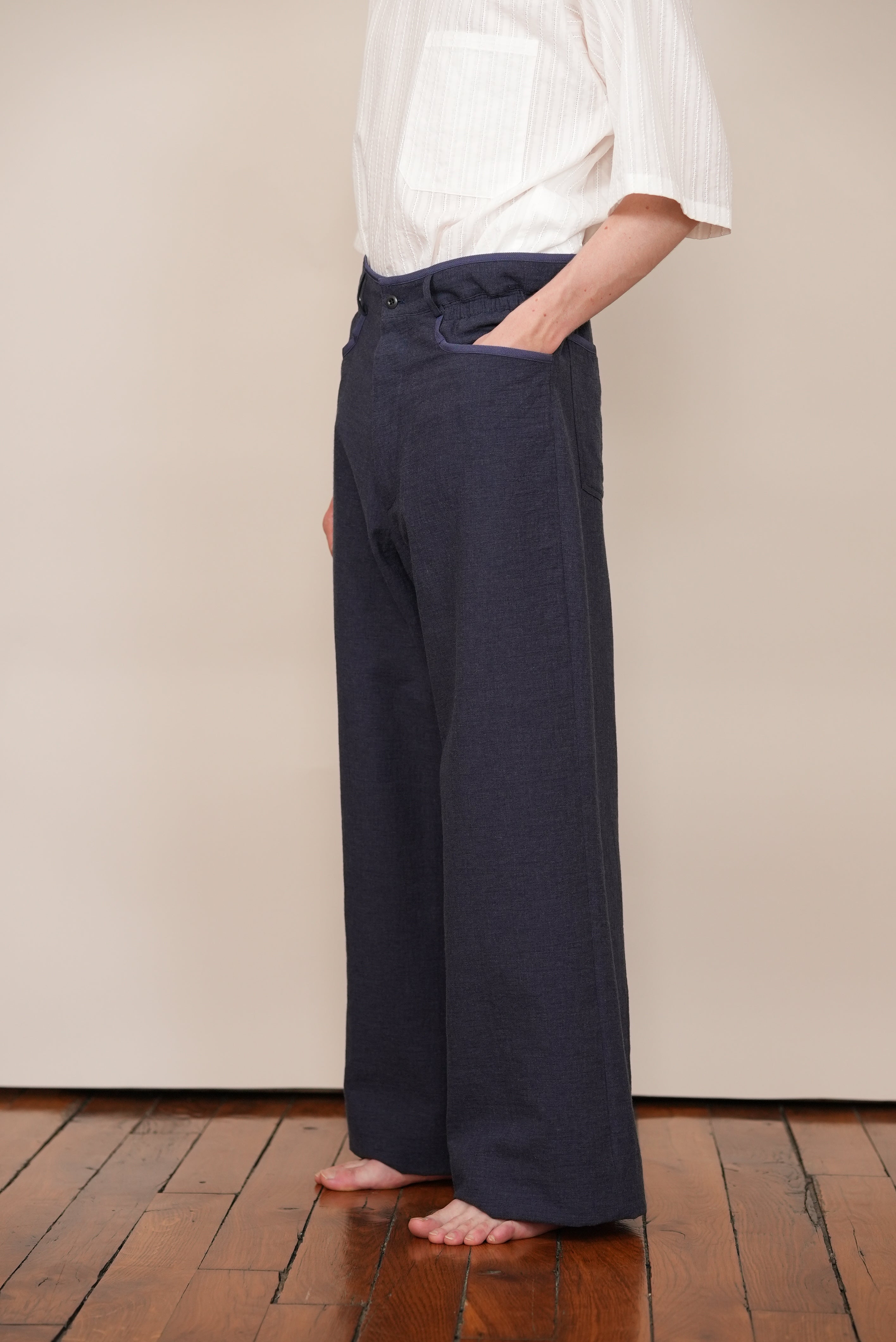 NO-TUCK ELASTCI WAIST PANTS navy