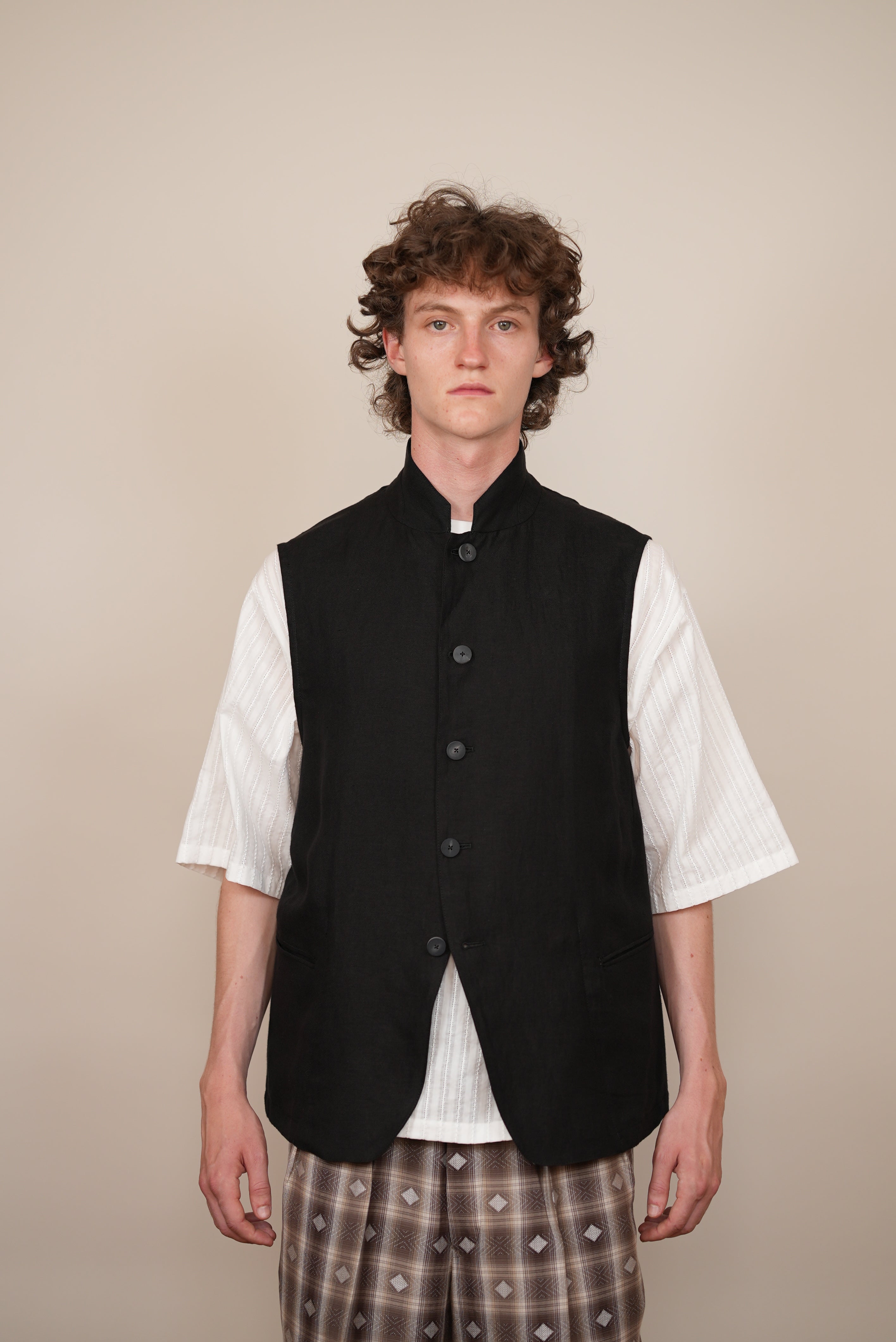 Stand-Up Collar Gilet khaki brown/black