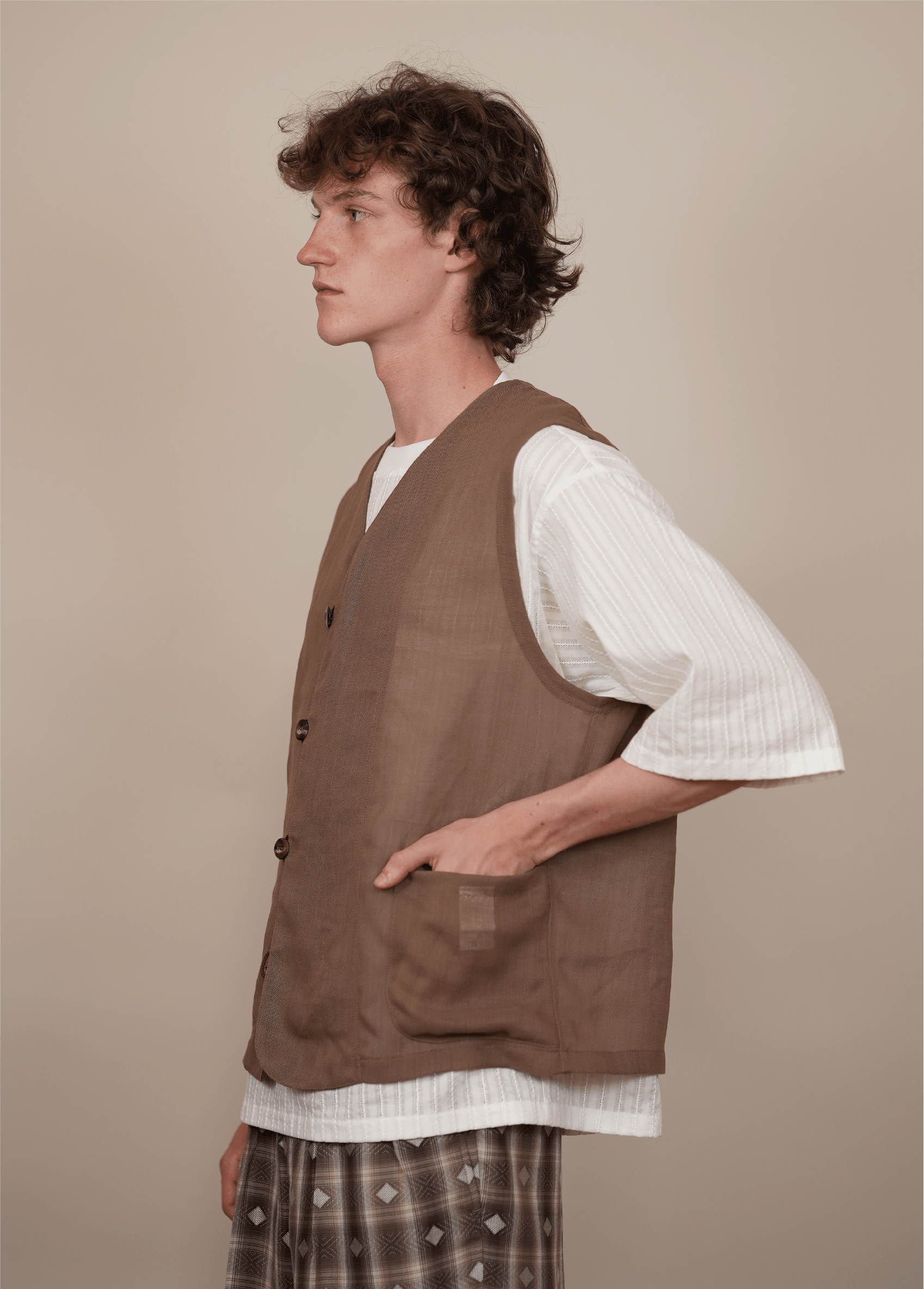 LOOP FRONT SINGLE GILET mocha mesh