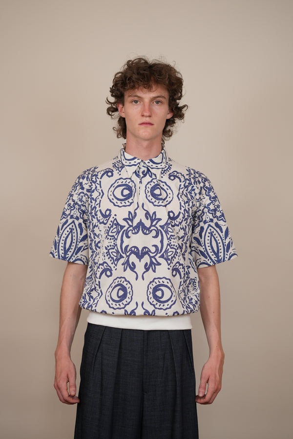 RIBBED HEM PULLOVER white x blue print