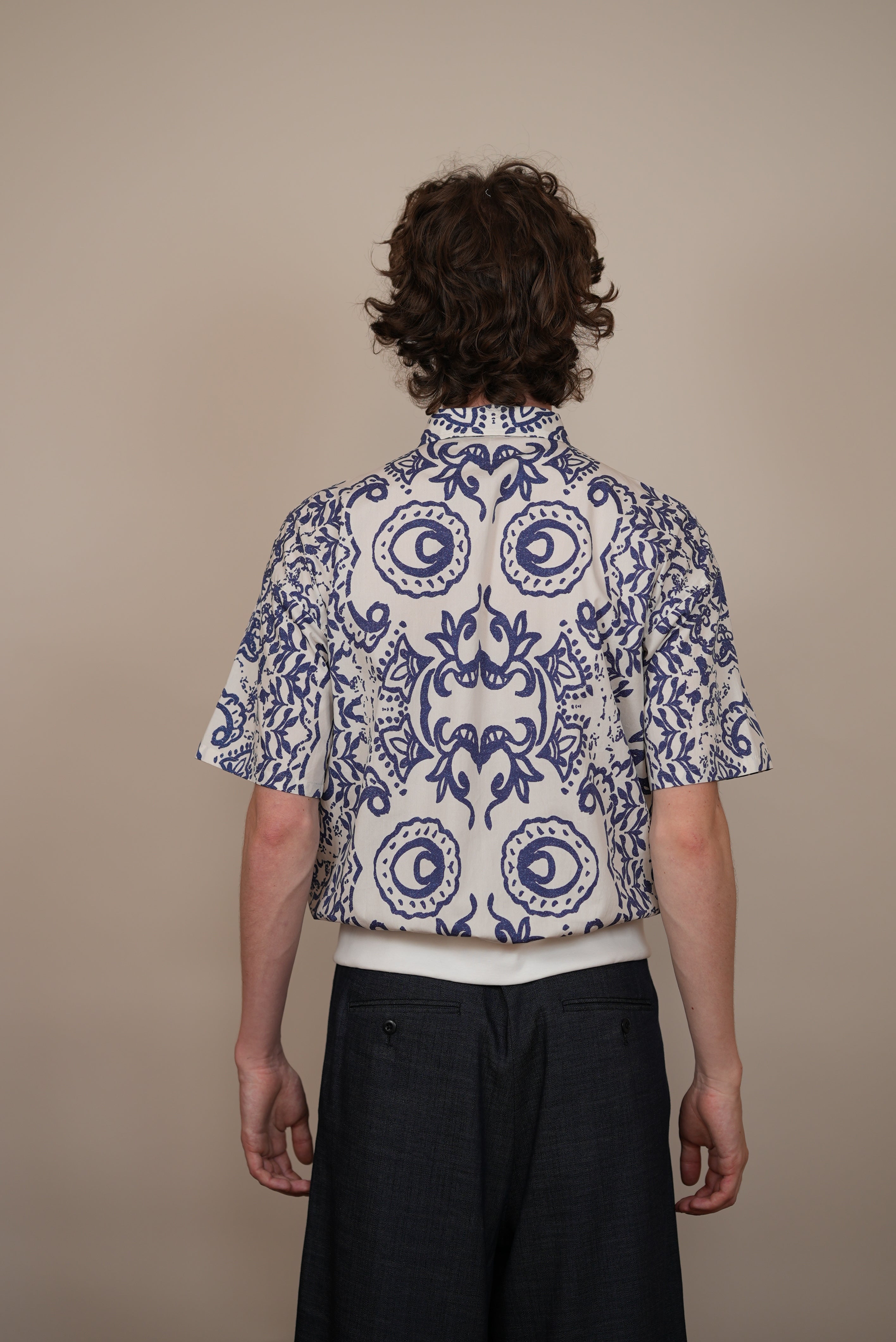 RIBBED HEM PULLOVER white x blue print