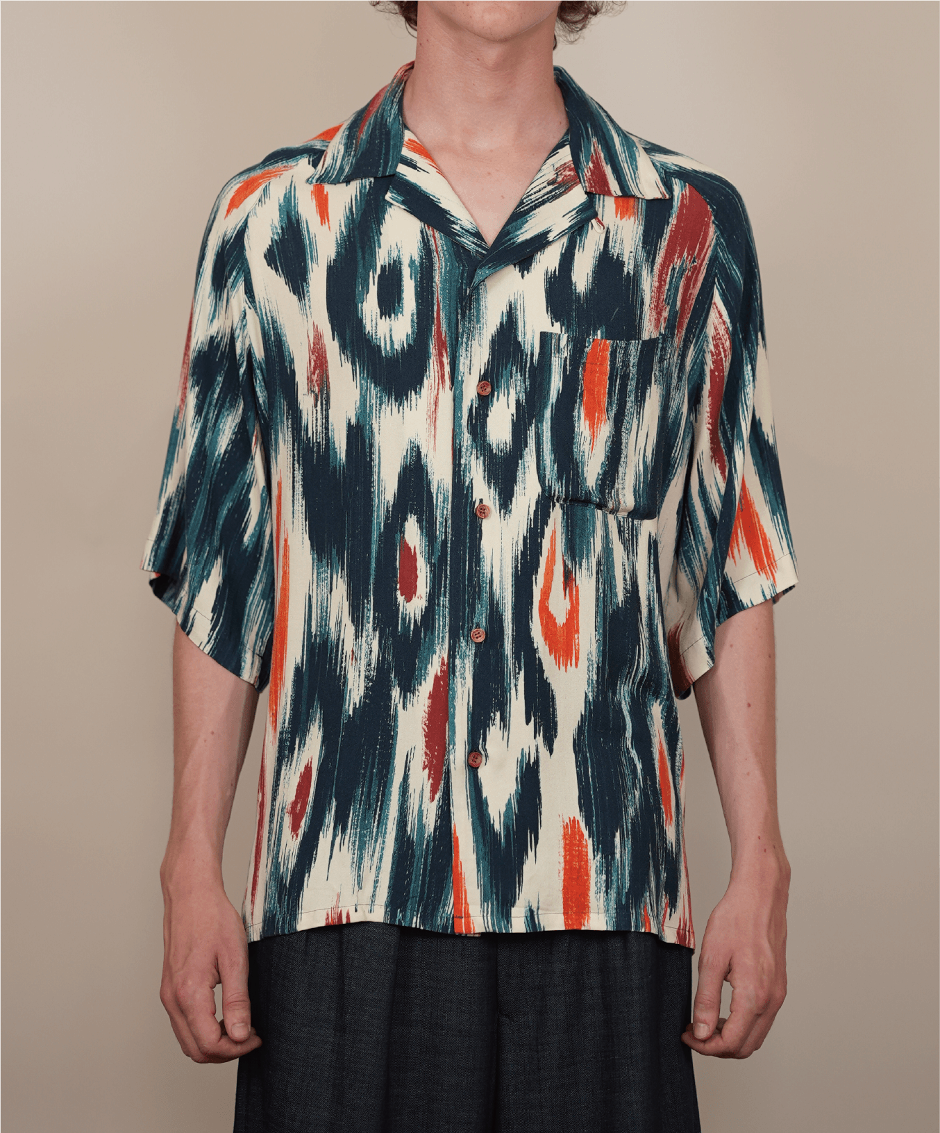 RAGLAN-SLEEVE ALOHA SHIRT ikat print