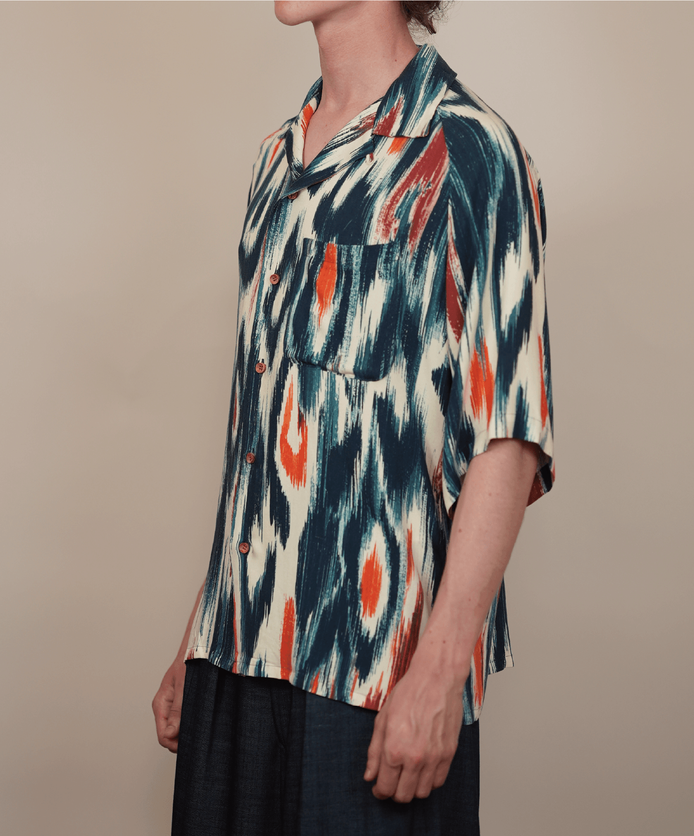RAGLAN-SLEEVE ALOHA SHIRT ikat print