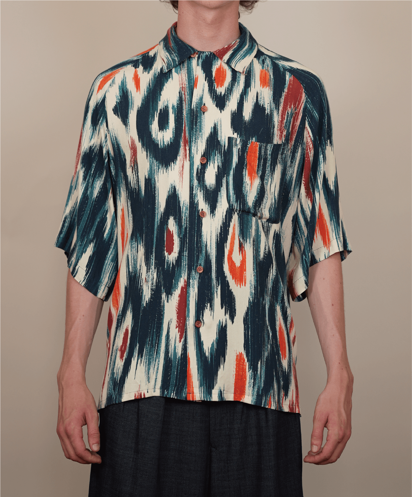 RAGLAN-SLEEVE ALOHA SHIRT ikat print