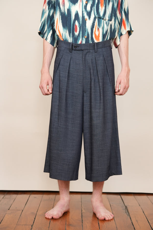 CROPPED 2-IN-TUCKED WIDE DRESS PANTS denim