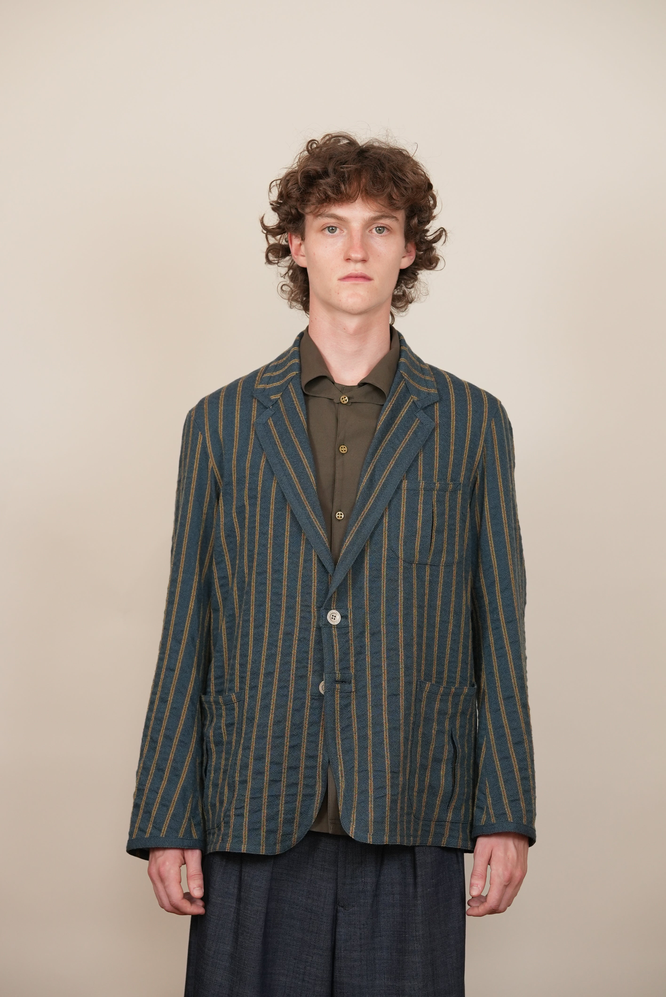 Single Trimming Jacket grey bleu stripe