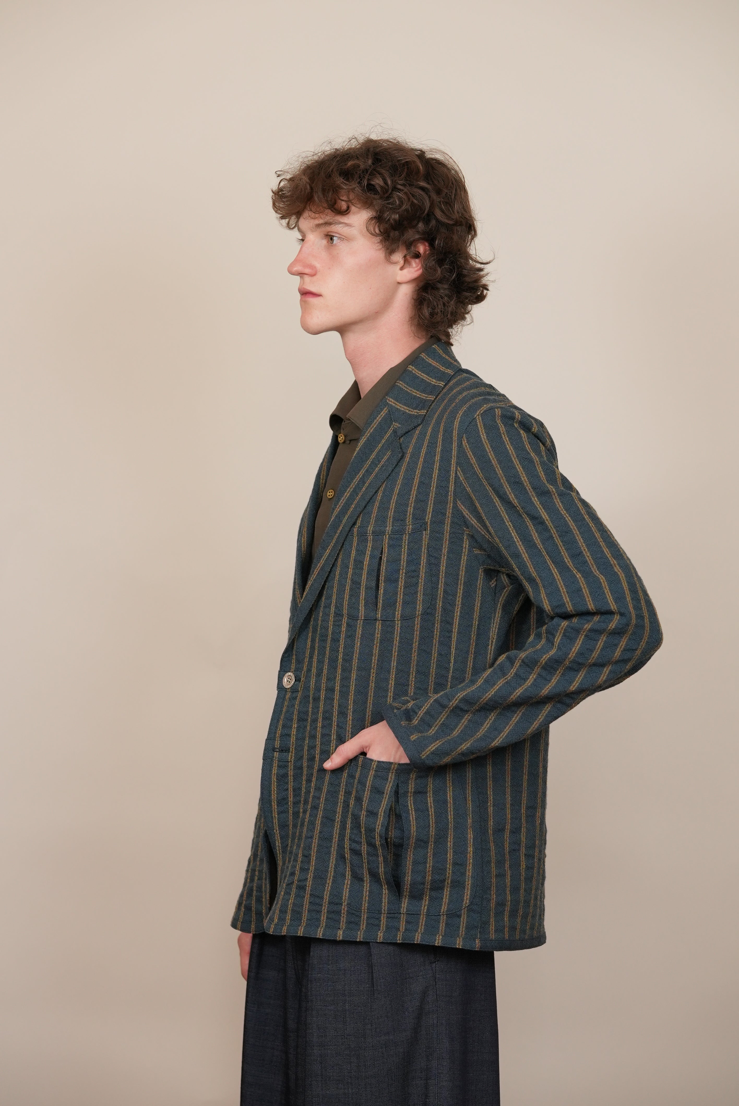Single Trimming Jacket grey bleu stripe