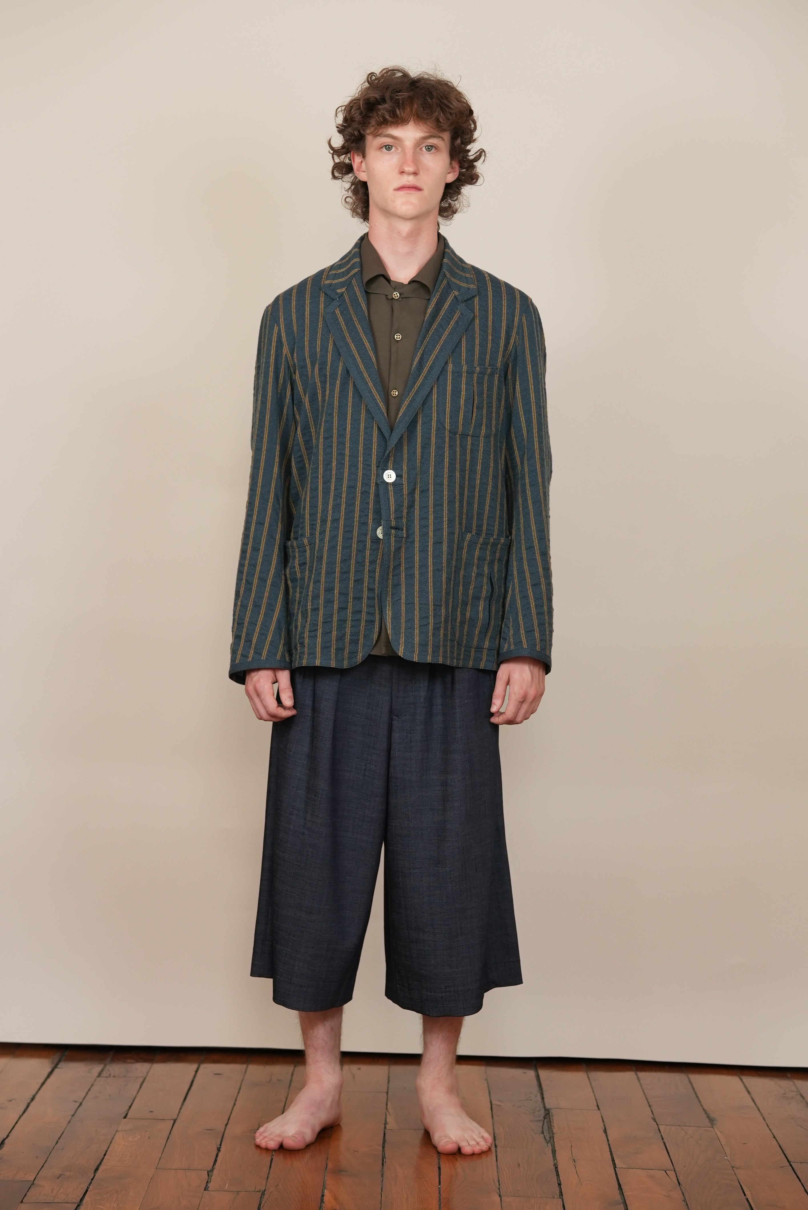 Single Trimming Jacket grey bleu stripe