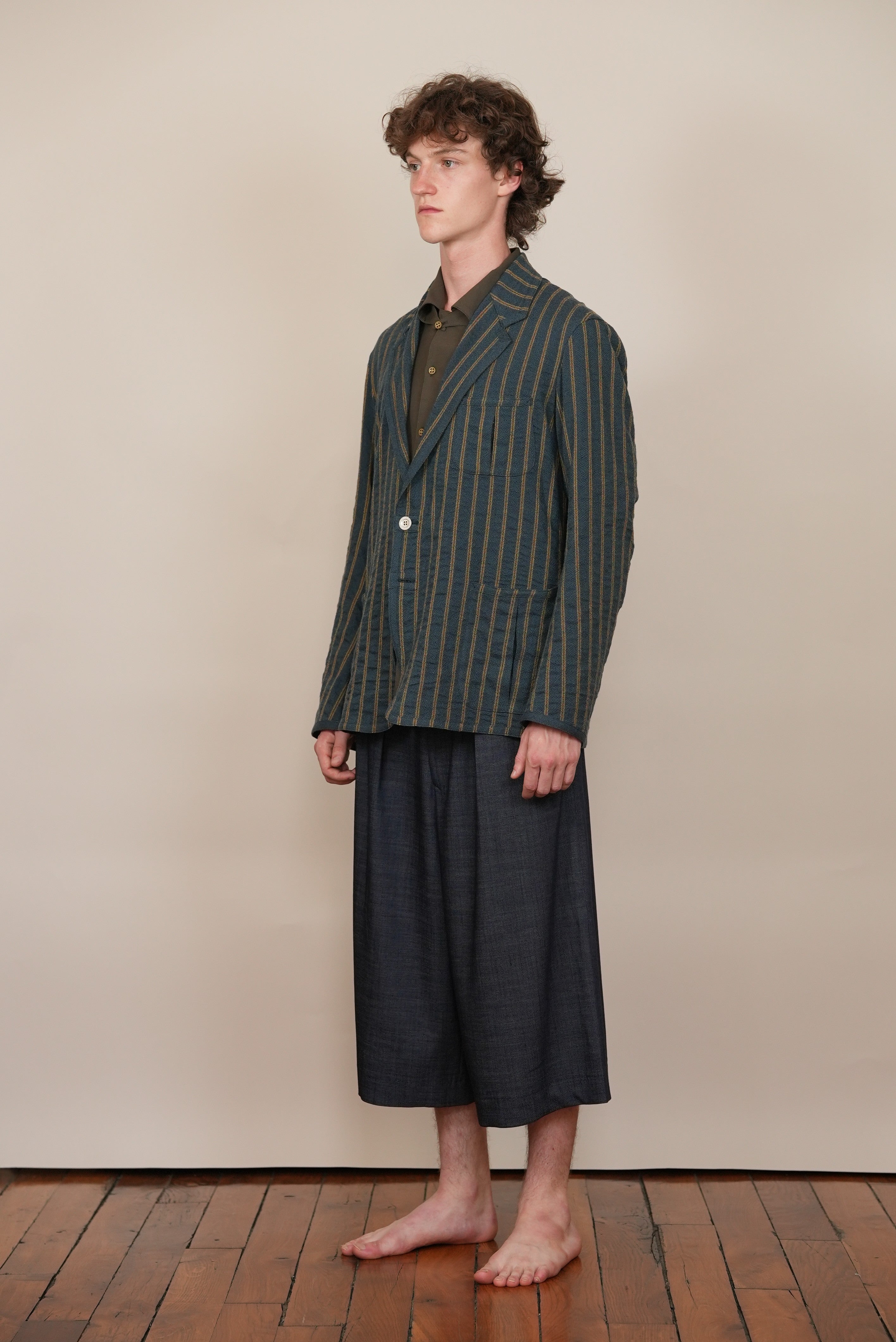 Single Trimming Jacket grey bleu stripe