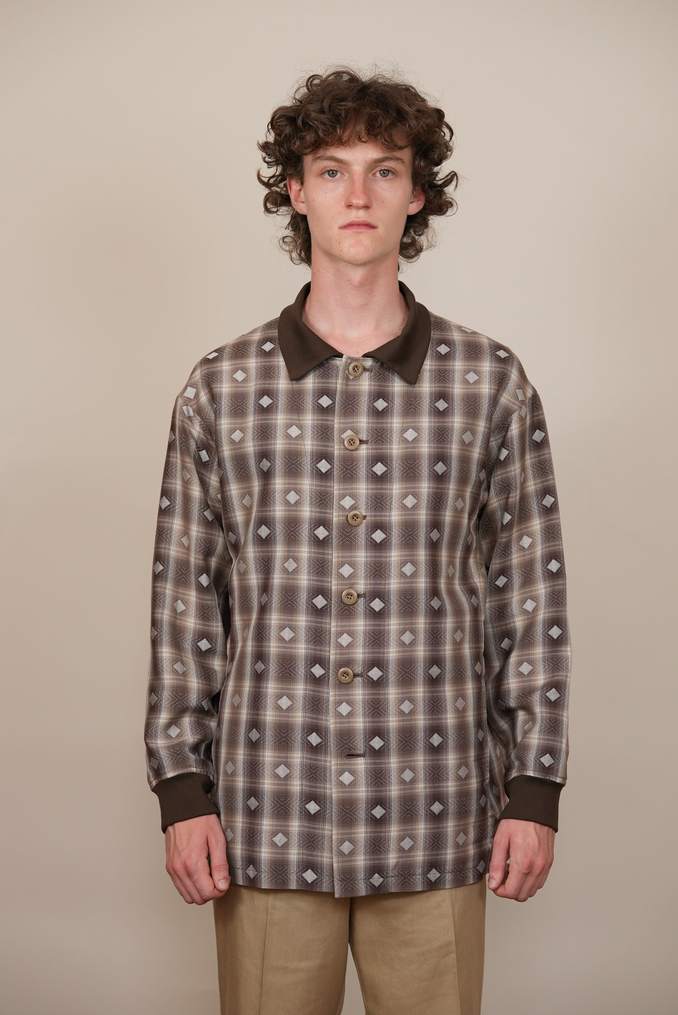 FULLY LINED OVER SHIRT jacquard check navy/brown