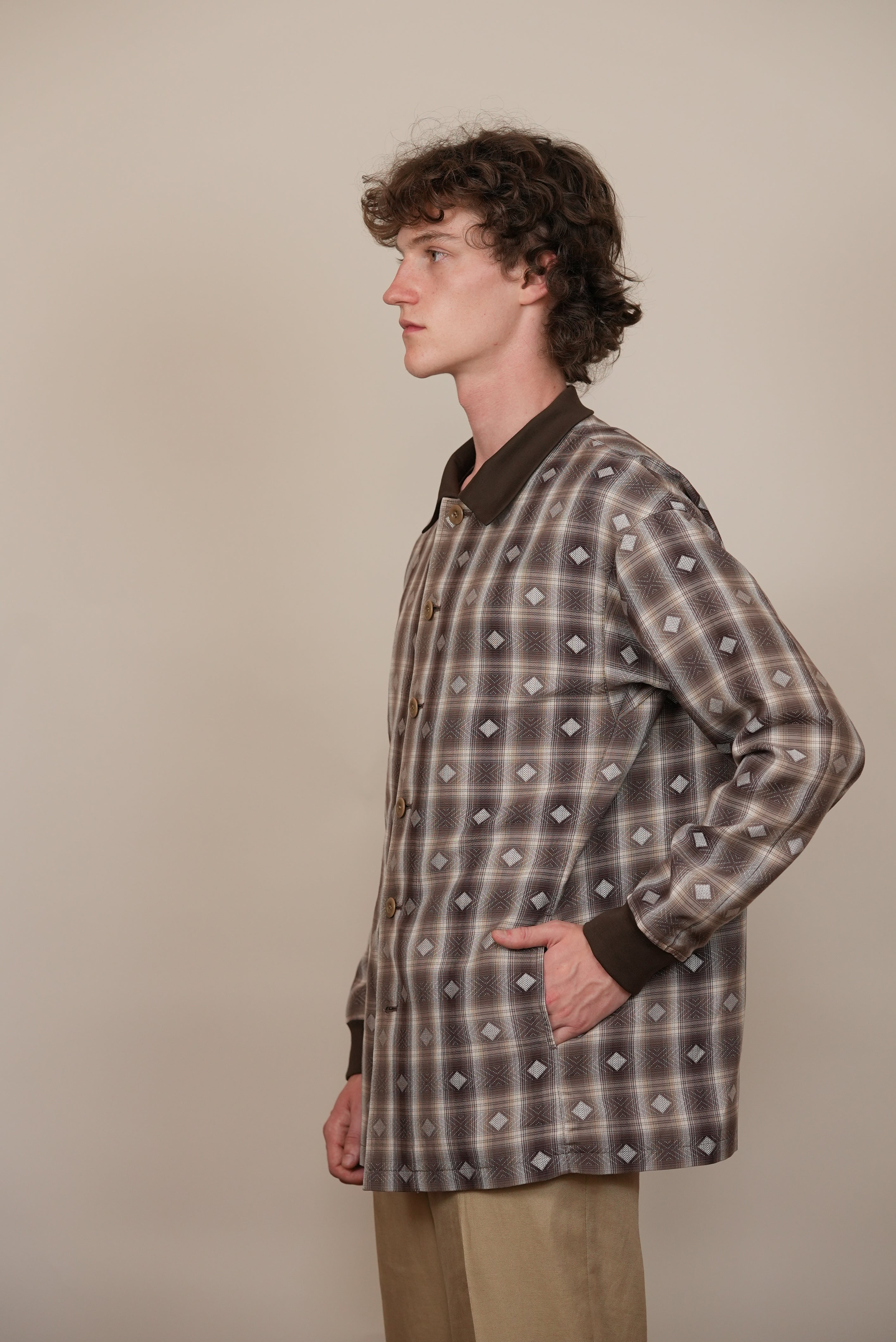 FULLY LINED OVER SHIRT jacquard check navy/brown