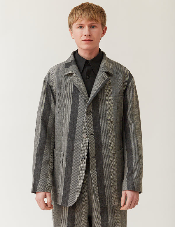 Bal-Collar Jacket -grey herringbone stripe-