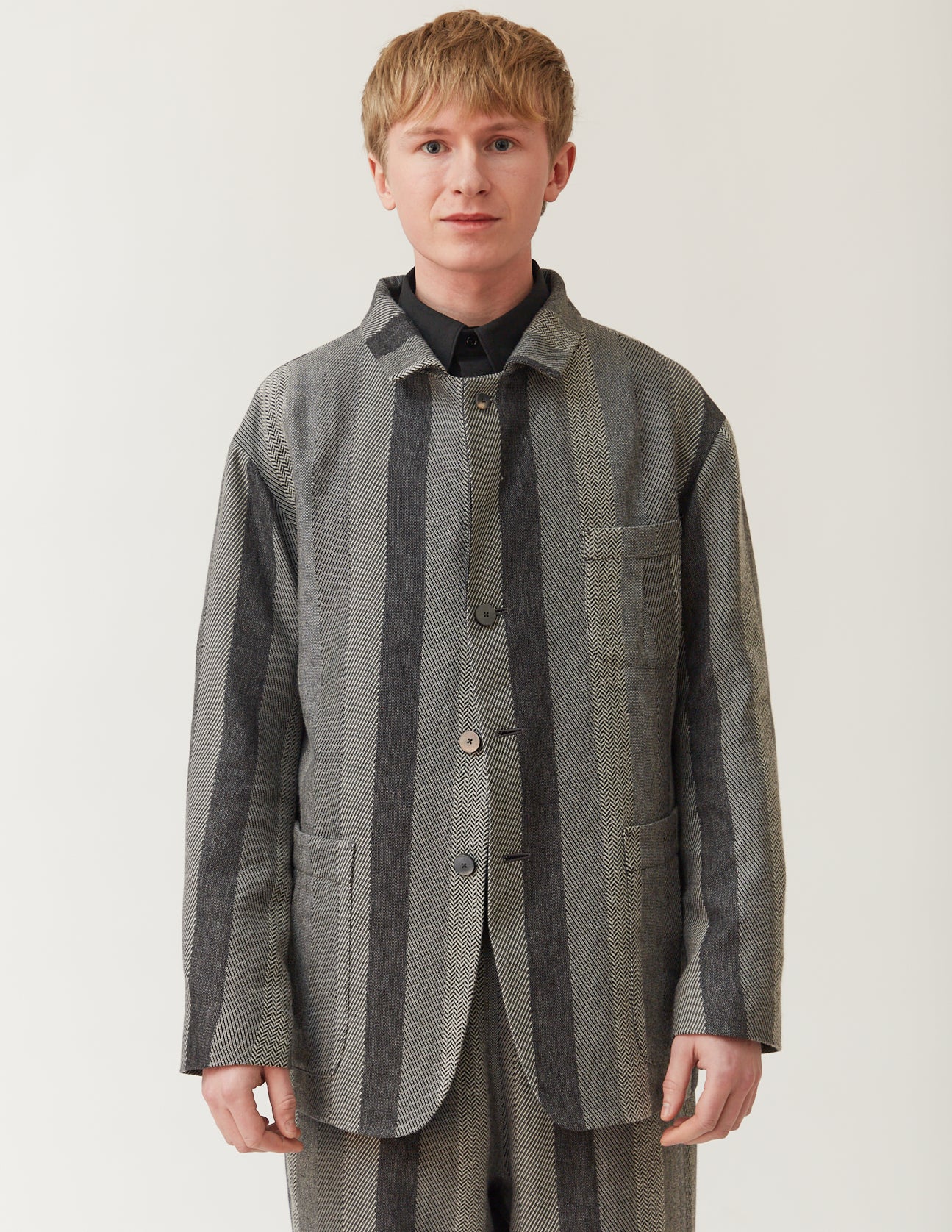 Bal-Collar Jacket -grey herringbone stripe-