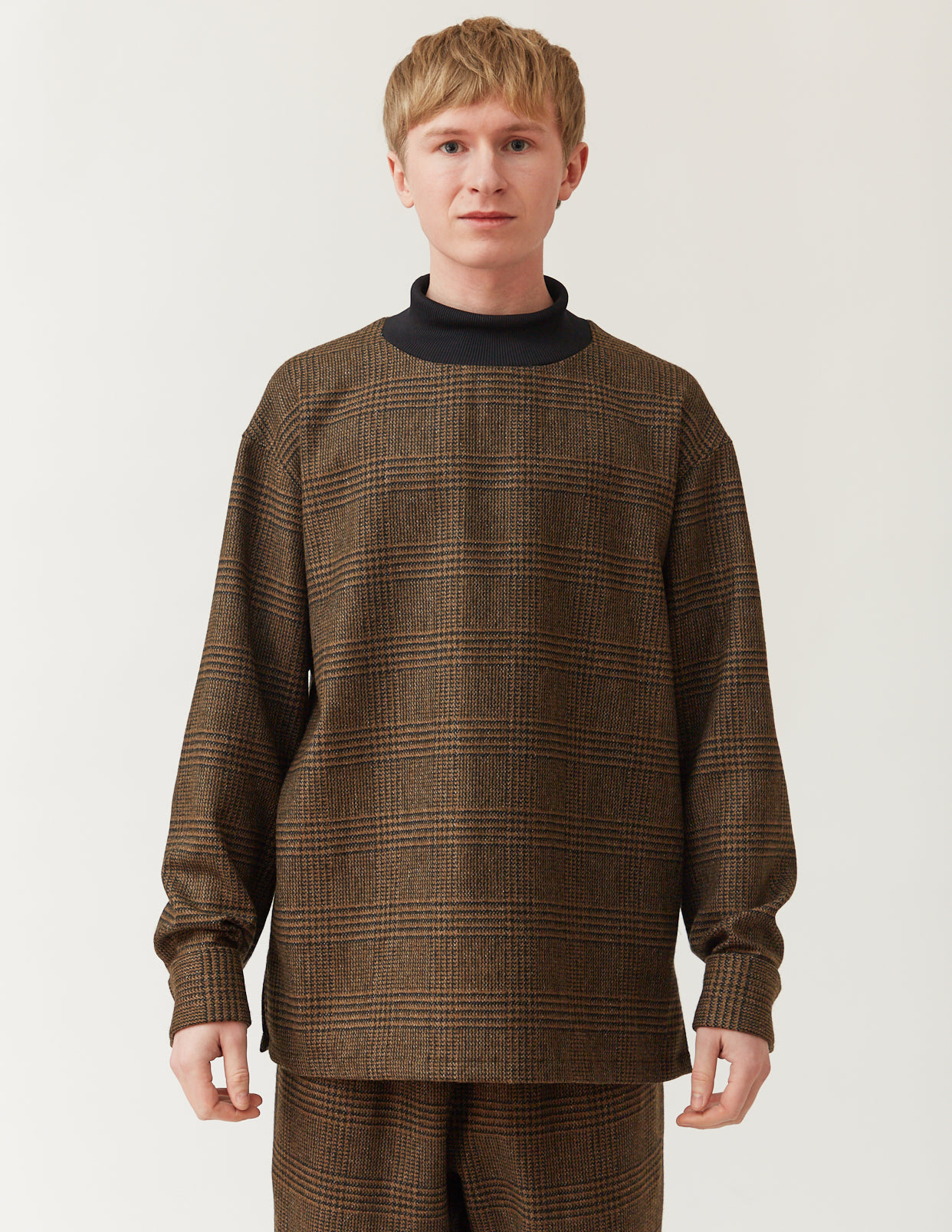 French-Cuffs Pullover -brown glen plaid-