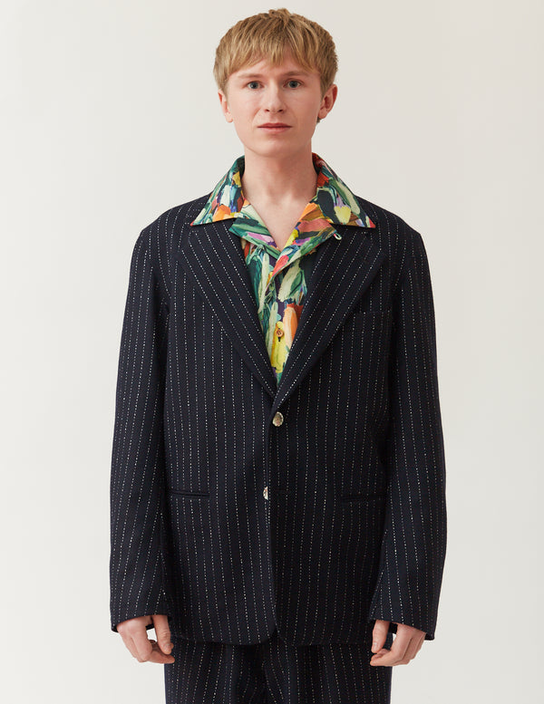 Single Comfort Loosen Jacket -navy stripe-