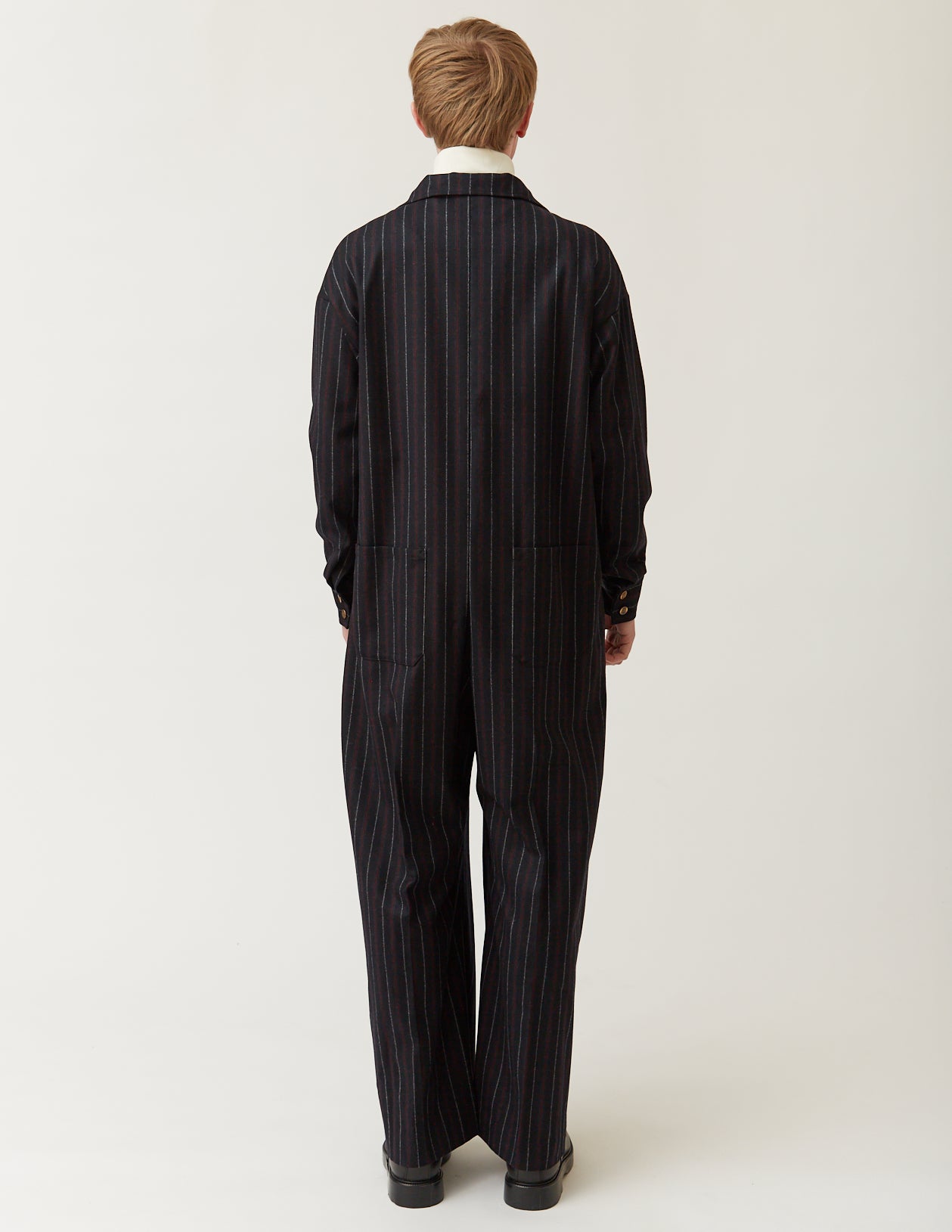 Collared & Cuffed Jumpsuit navy x white & red pinstripe