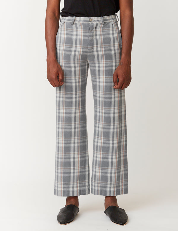 ONE IN TUCK BACK BELTED BAGGY PANTS bleached plaid