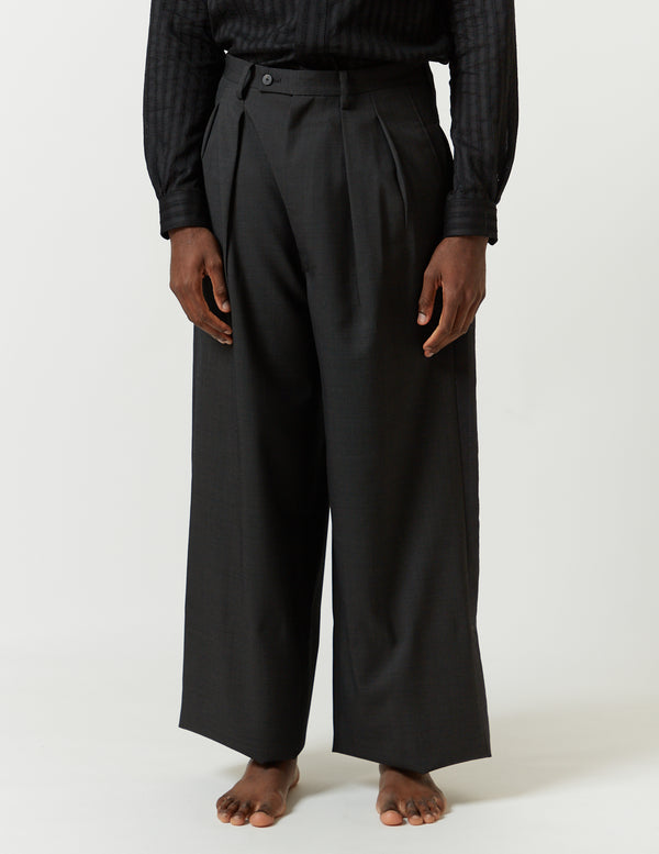 SIDE-TUCKED WIDE PANTS -charcoal x black-