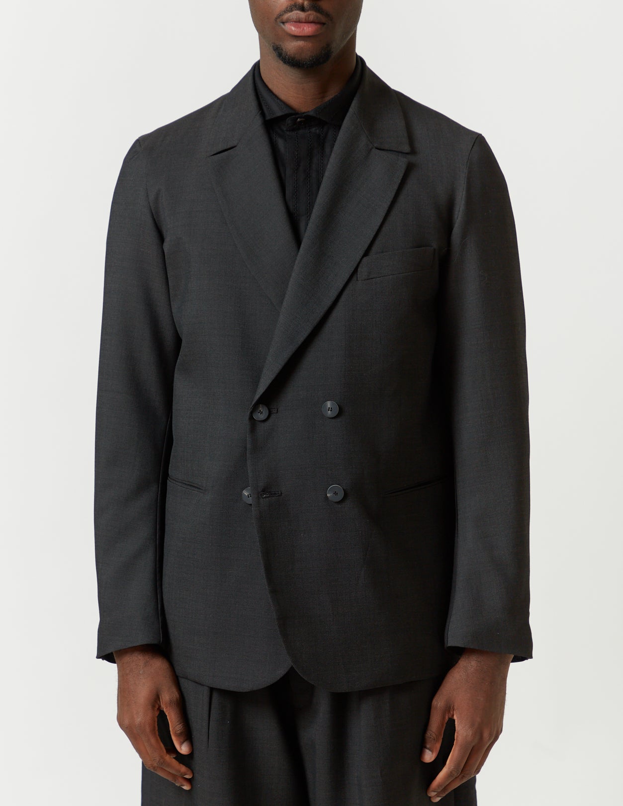 Peaked-Lapel Double Comfort Loosen Jacket -charcoal x black-