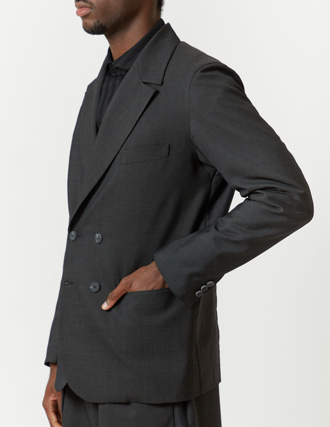 Peaked-Lapel Double Comfort Loosen Jacket -charcoal x black-