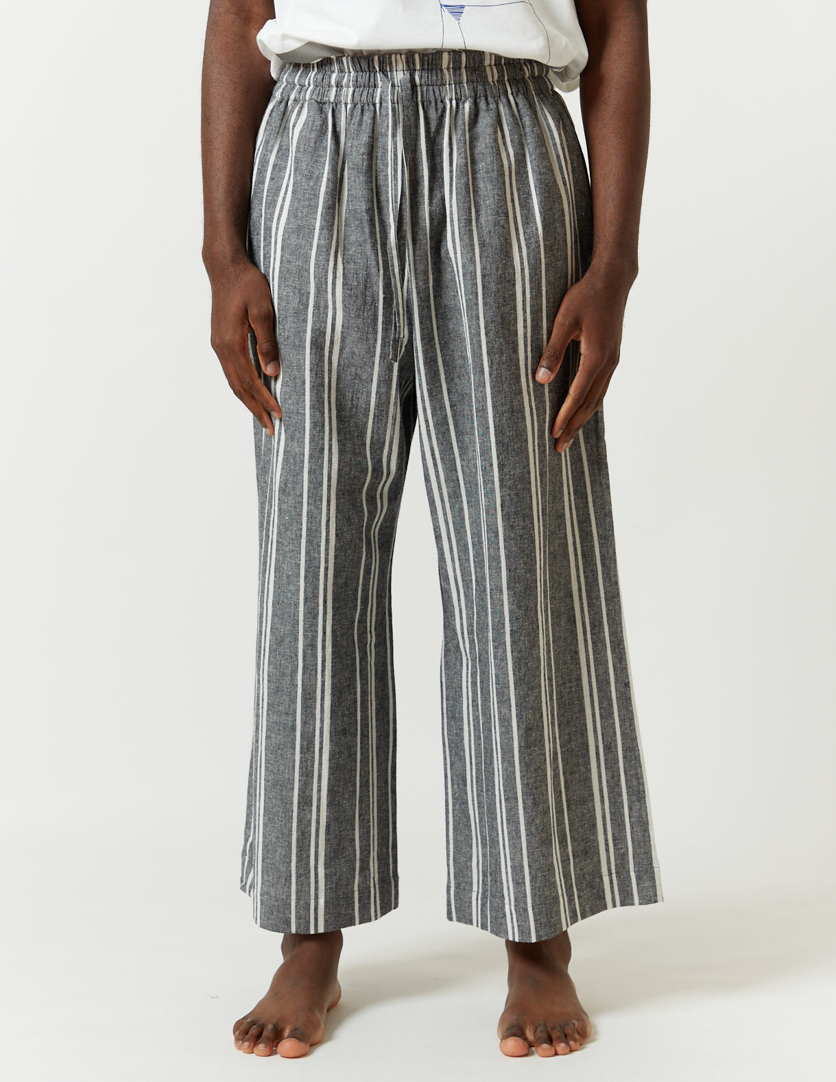 Washable Drawstring Pants grey x white stripe